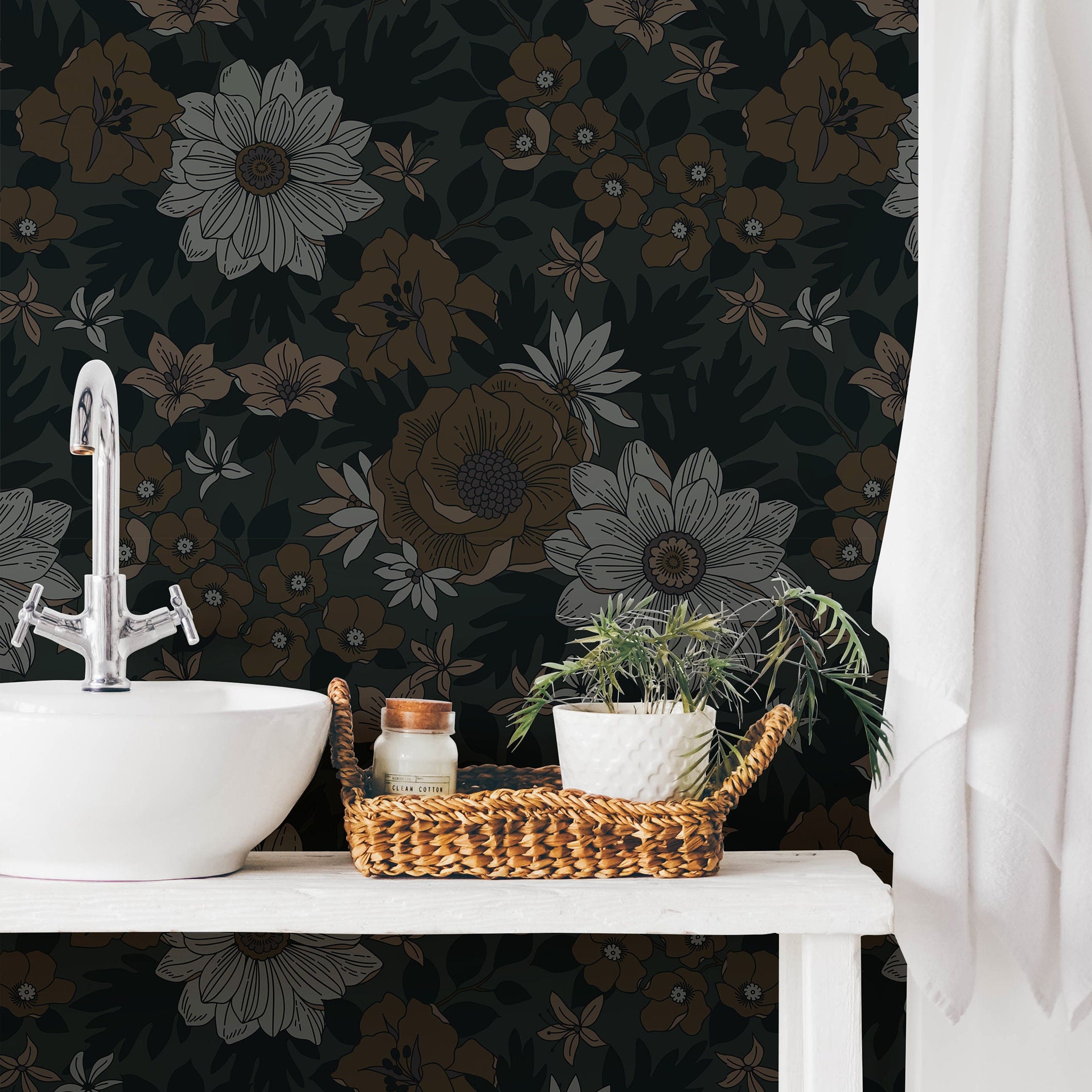 Wallpaper Peel and Stick Wallpaper Dark Muted Moody Floral Garden Academia Removable Wallpaper Wall Decor Home Decor Wall Art Room Decor 812 - James And Colors