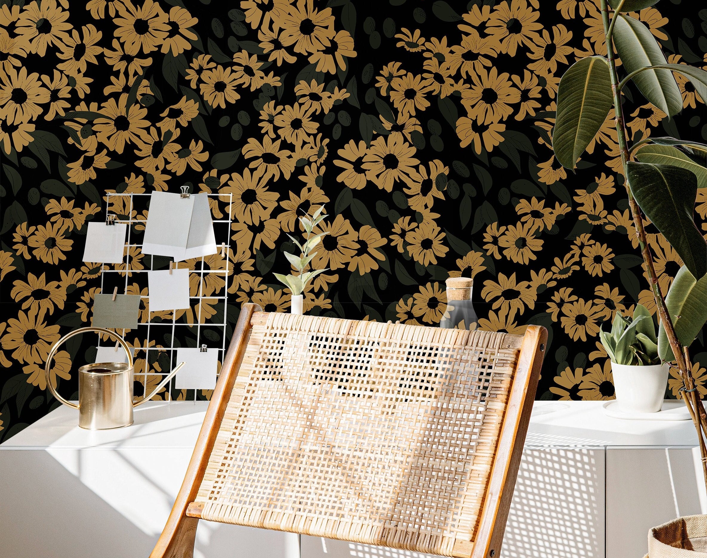 Wallpaper Peel and Stick Wallpaper Dark Golden Moody Floral Garden Removable Wallpaper Wall Decor Home Decor Wall Art Room Decor 801 - James And Colors