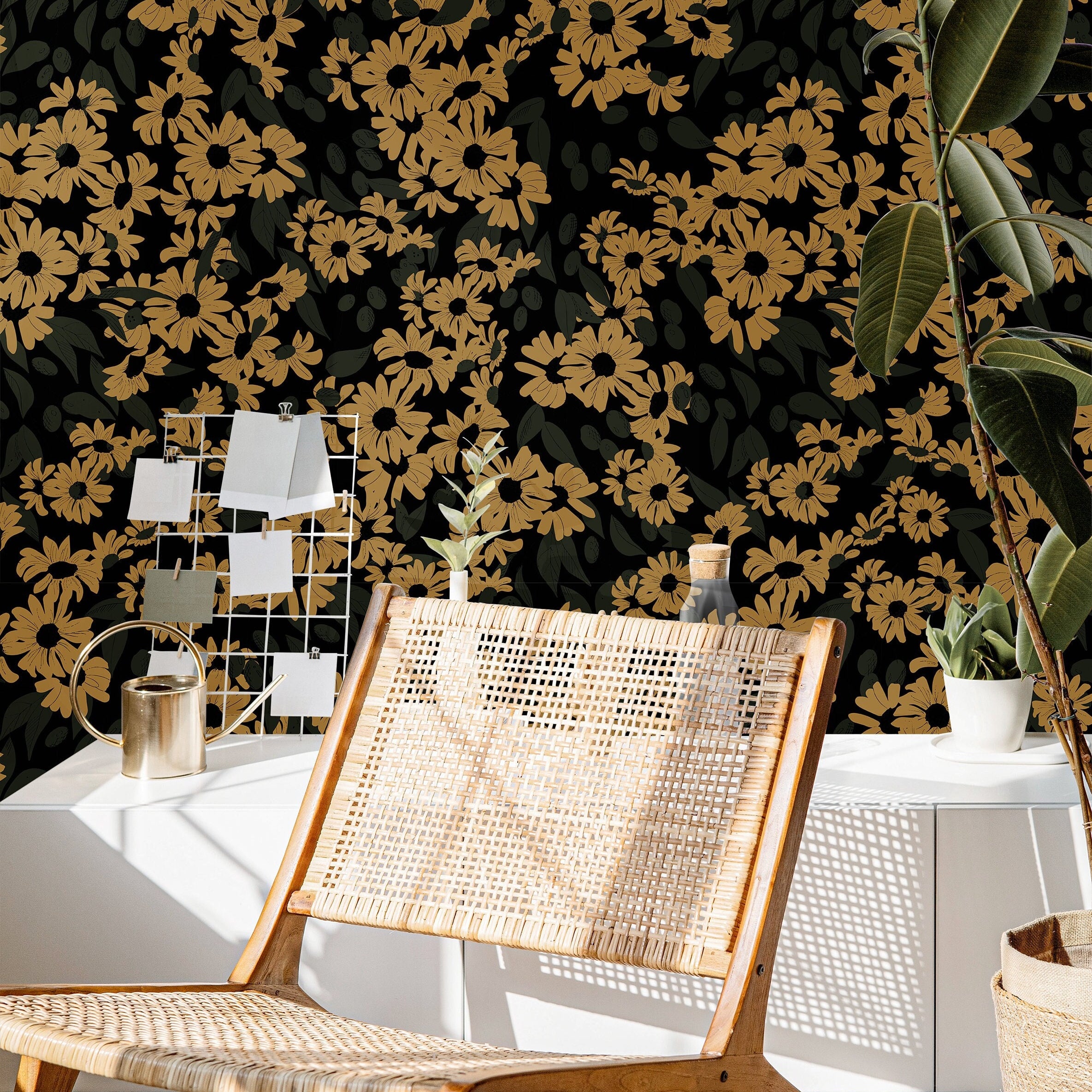 Wallpaper Peel and Stick Wallpaper Dark Golden Moody Floral Garden Removable Wallpaper Wall Decor Home Decor Wall Art Room Decor 801 - James And Colors