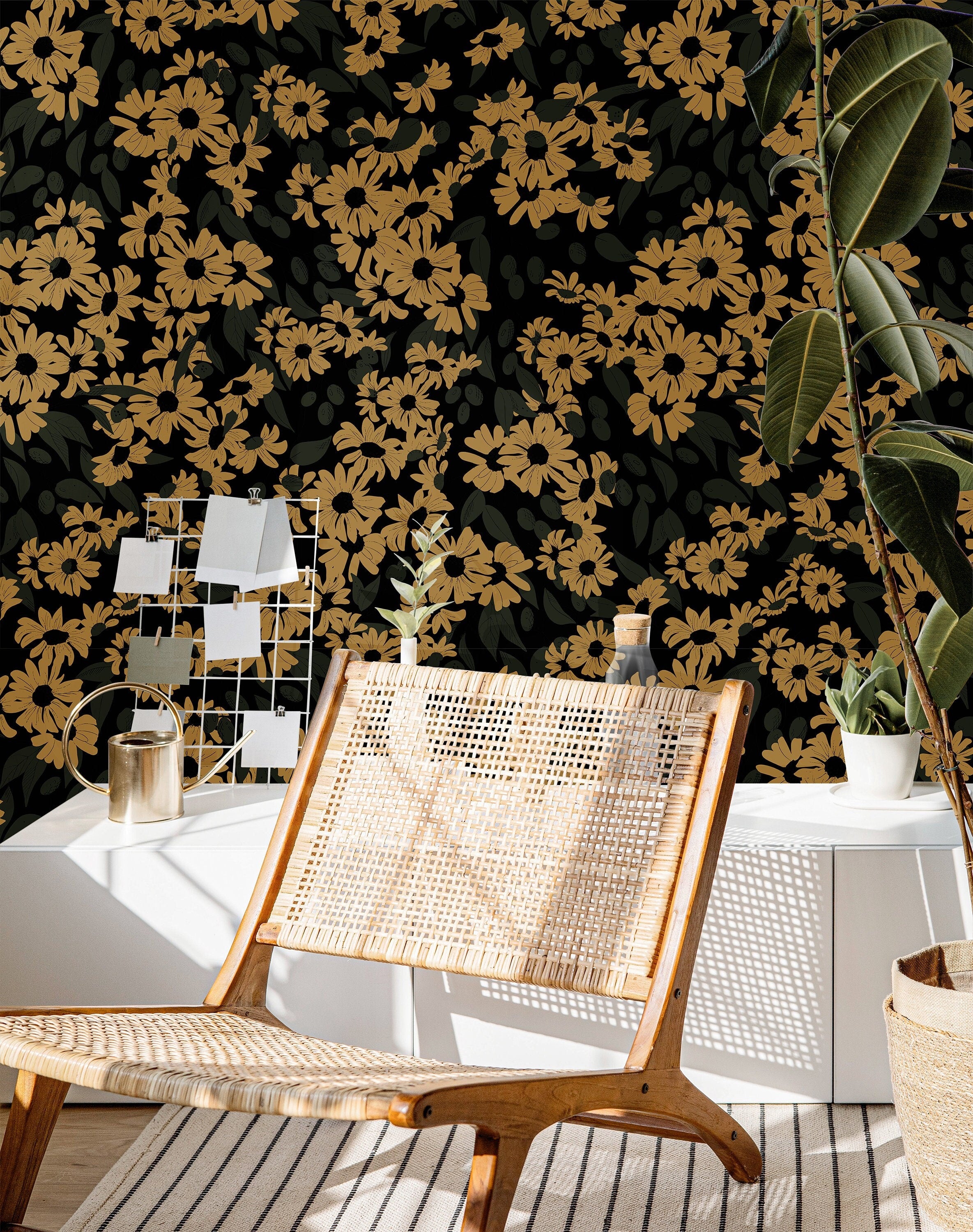 Wallpaper Peel and Stick Wallpaper Dark Golden Moody Floral Garden Removable Wallpaper Wall Decor Home Decor Wall Art Room Decor 801 - James And Colors