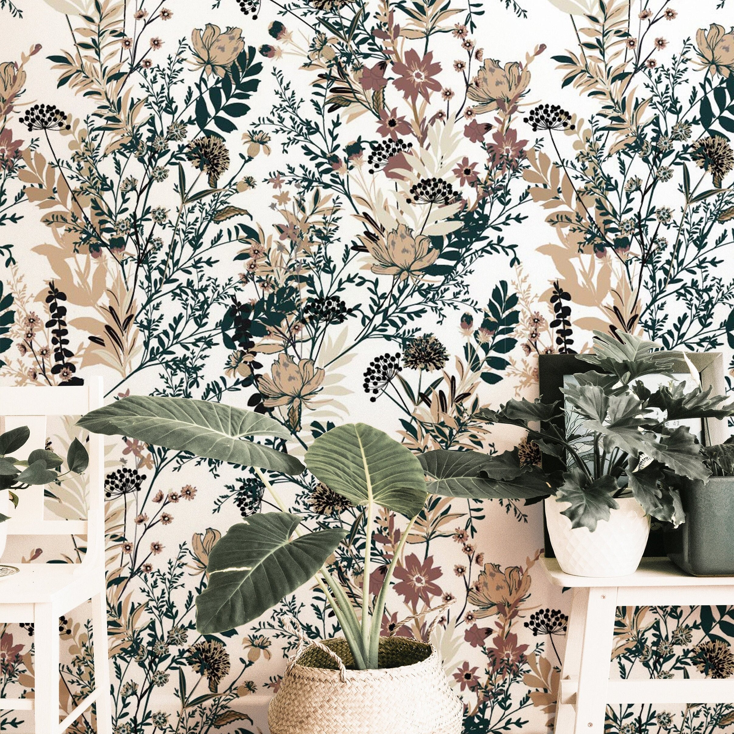 Wallpaper Peel and Stick Wallpaper Colorful Muted Wildflower Garden Floral Removable Wallpaper Wall Decor Home Decor Wall Art Room Decor 918 - James And Colors