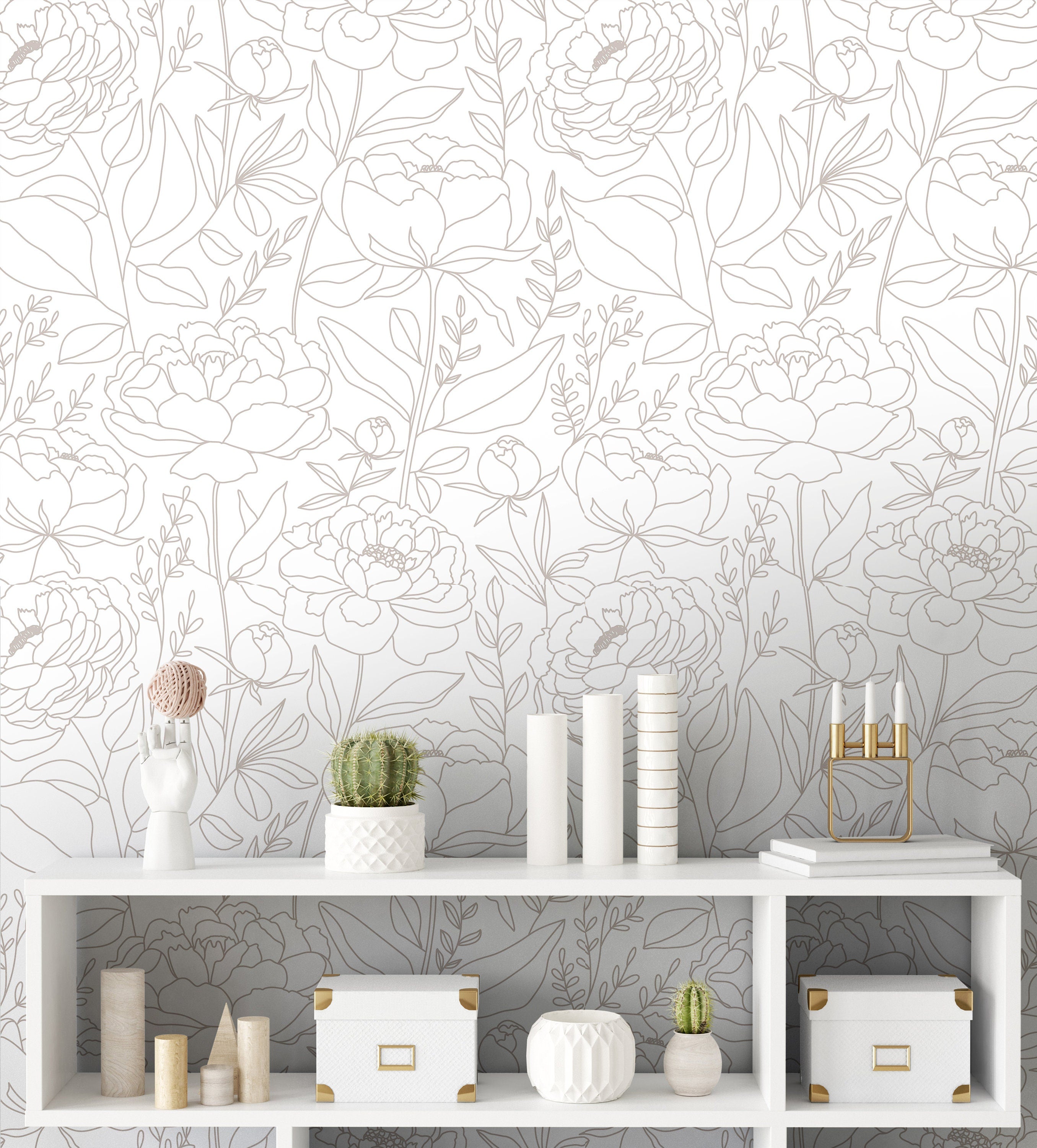 Peony Poise | Neutral Floral Removable Wallpaper for Office, Bedroom, Doors, Walls, DIY Home 915 - James And Colors