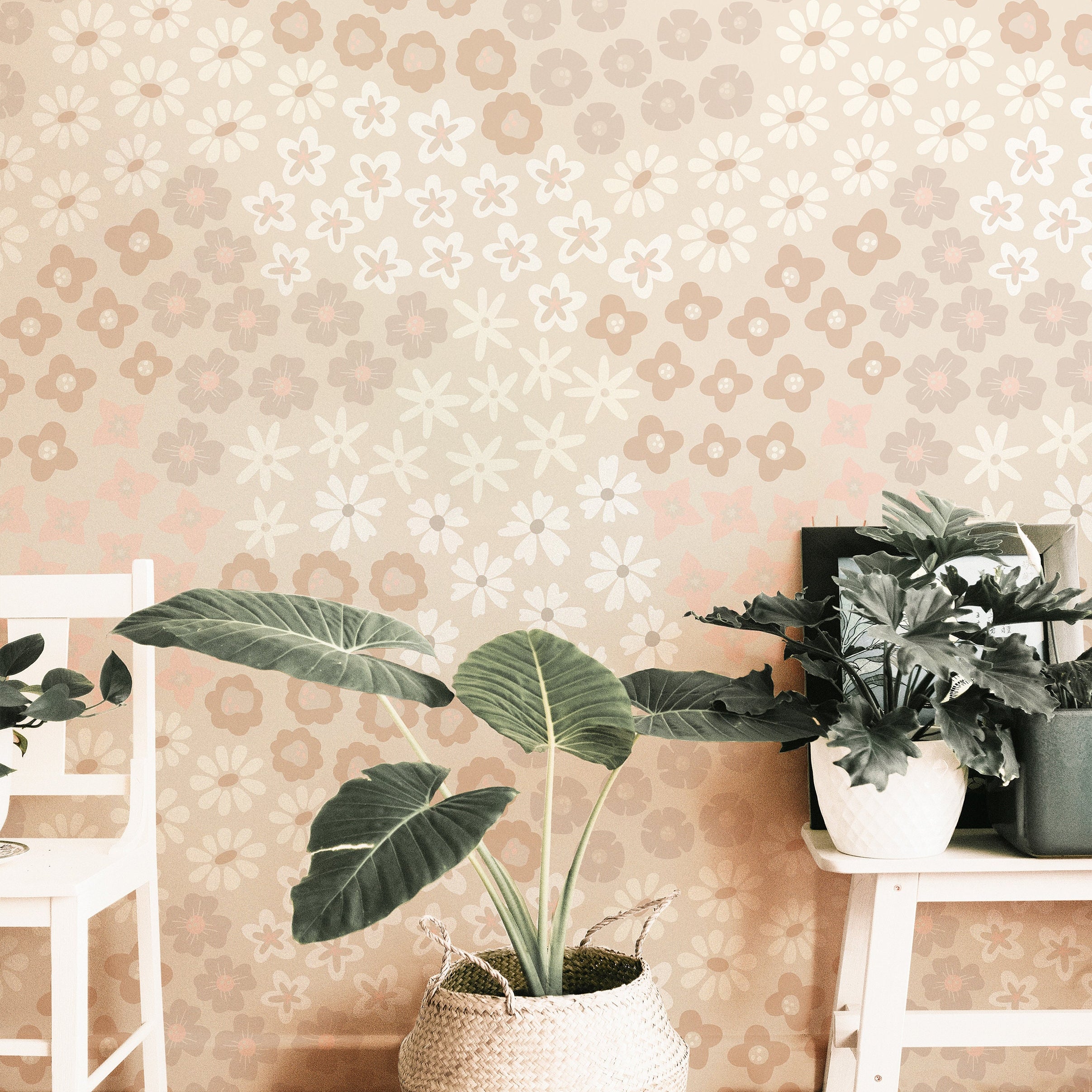 Wallpaper Peel and Stick Wallpaper Pink And Beige Floral Garden Light Tan Removable Wallpaper Wall Decor Home Decor Wall Art Room Decor 911 - James And Colors