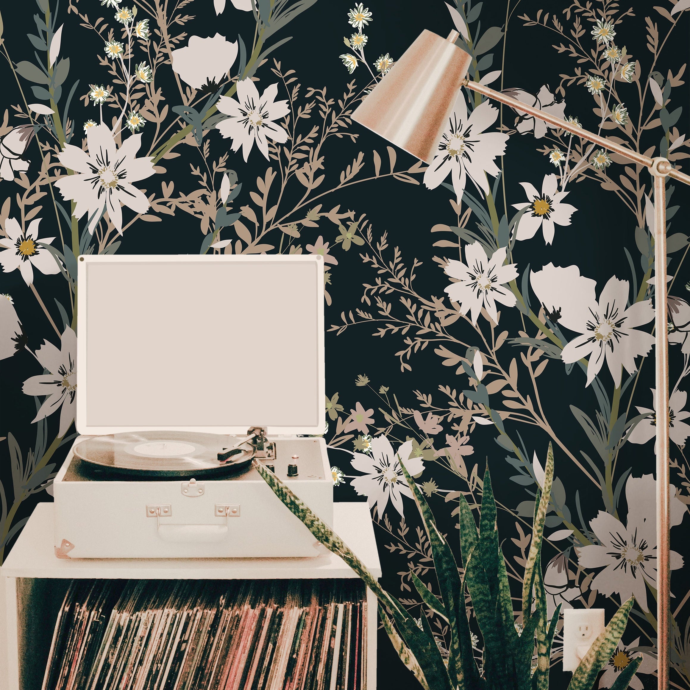 Wallpaper Peel and Stick Wallpaper Dark Wildflower Garden Floral Removable Wallpaper Wall Decor Home Decor Wall Art Room Decor 898 - James And Colors