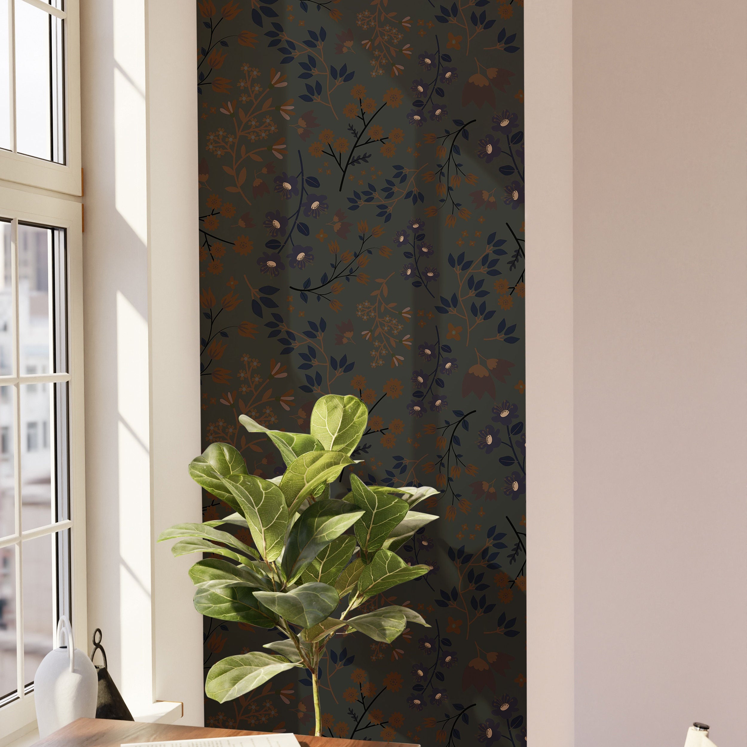 Wallpaper Peel and Stick Wallpaper Natural Dark Moody Floral Removable Wallpaper Wall Decor Home Decor Wall Art Room Decor 885 - James And Colors