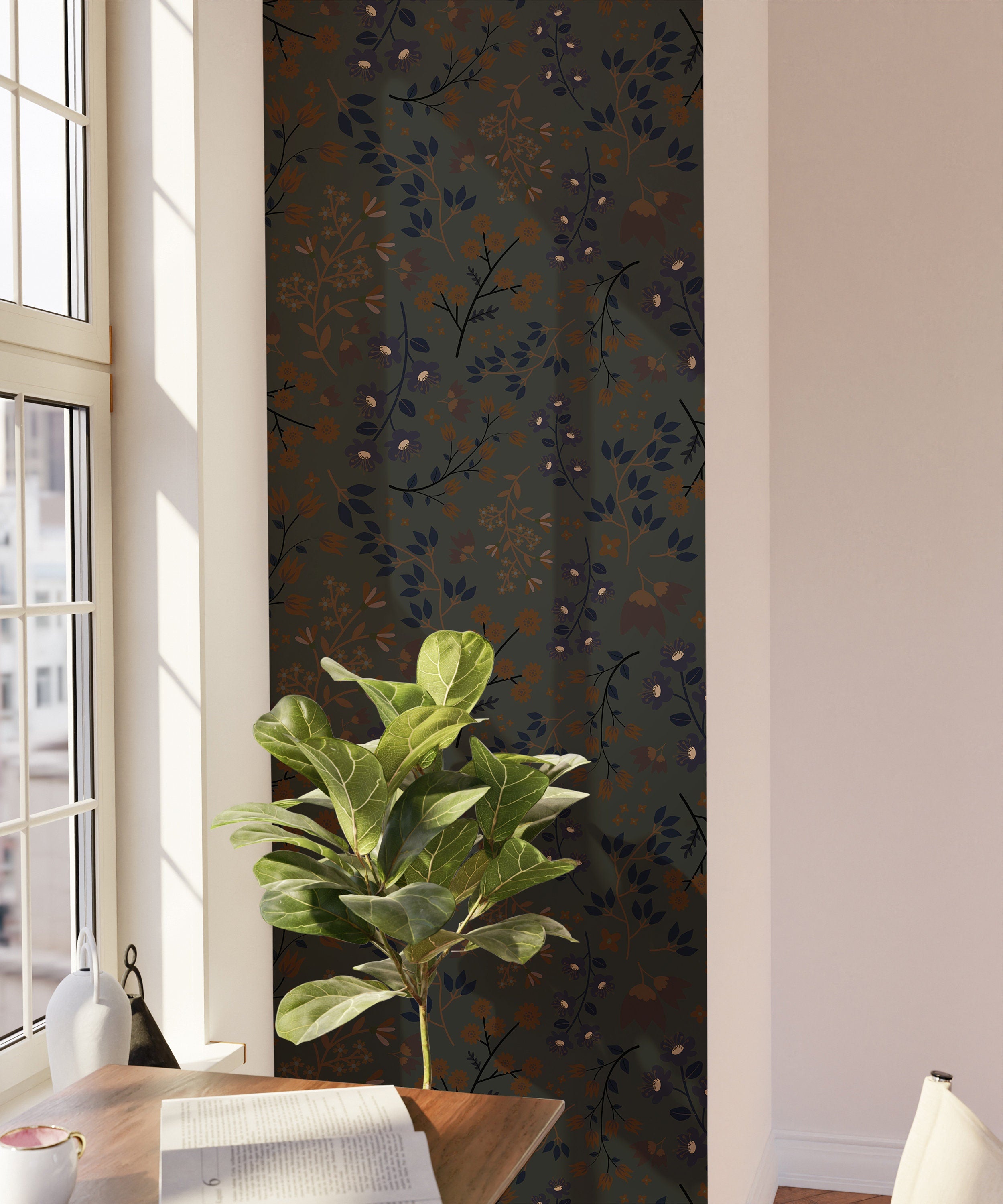 Wallpaper Peel and Stick Wallpaper Natural Dark Moody Floral Removable Wallpaper Wall Decor Home Decor Wall Art Room Decor 885 - James And Colors