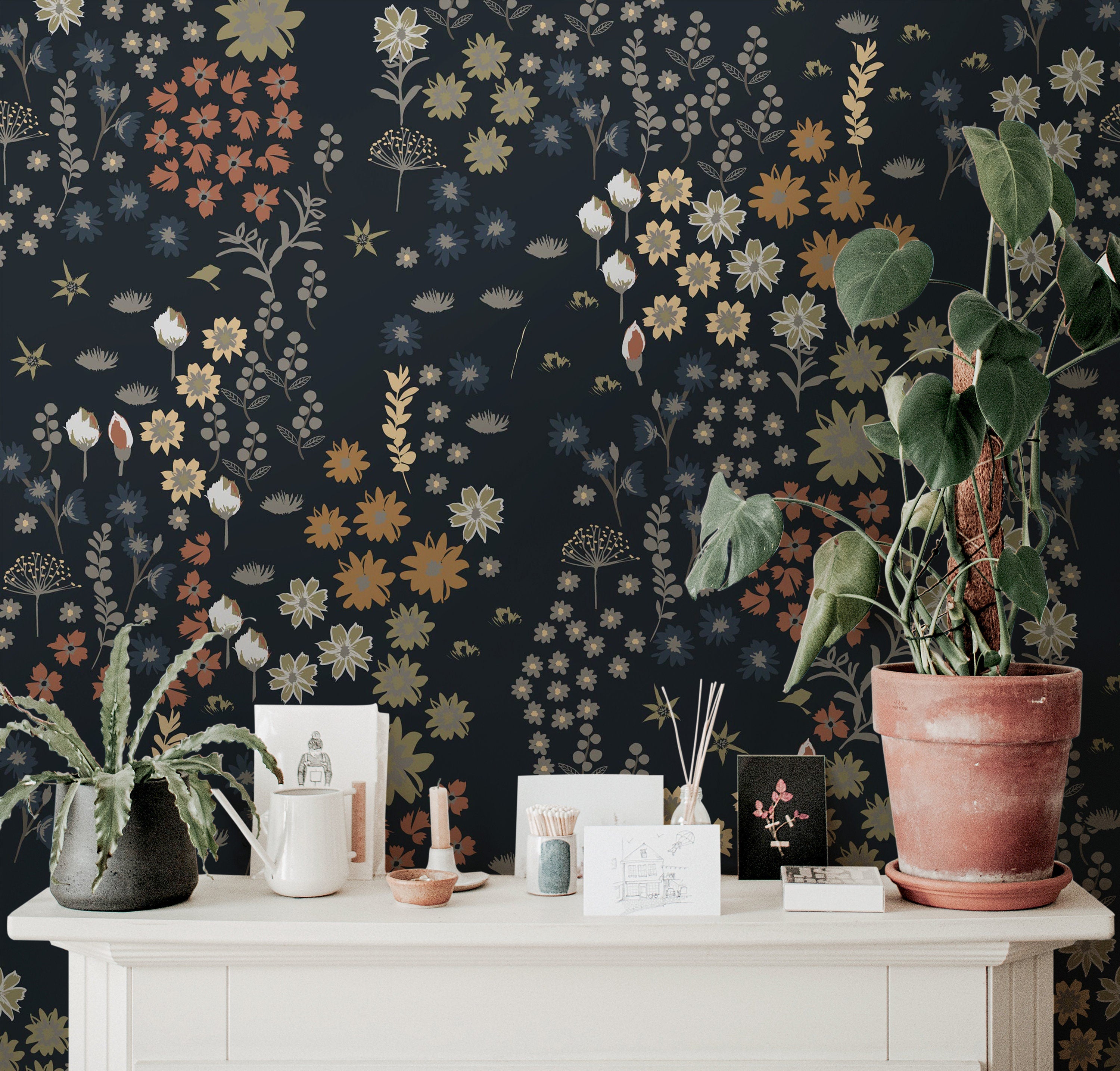 Wallpaper Peel and Stick Wallpaper Dark Muted Moody Floral Garden Removable Wallpaper Wall Decor Home Decor Wall Art Room Decor 819 - James And Colors