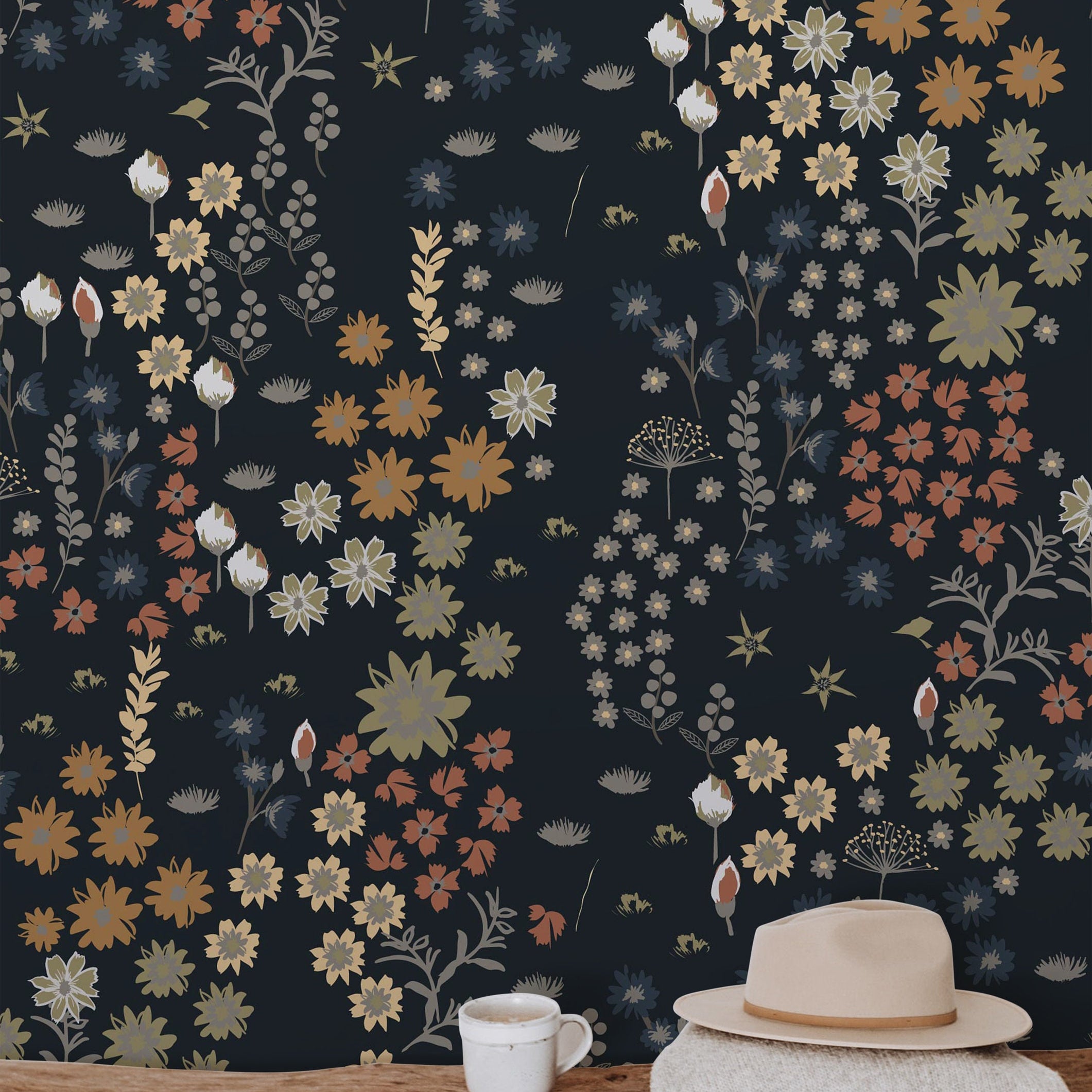 Wallpaper Peel and Stick Wallpaper Dark Muted Moody Floral Garden Removable Wallpaper Wall Decor Home Decor Wall Art Room Decor 819 - James And Colors