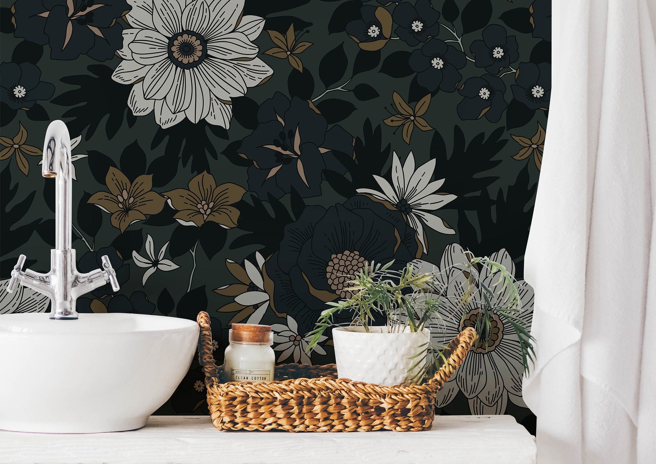 Wallpaper Peel and Stick Wallpaper Dark Muted Moody Floral Garden Boho Removable Wallpaper Wall Decor Home Decor Wall Art Room Decor 814 - James And Colors
