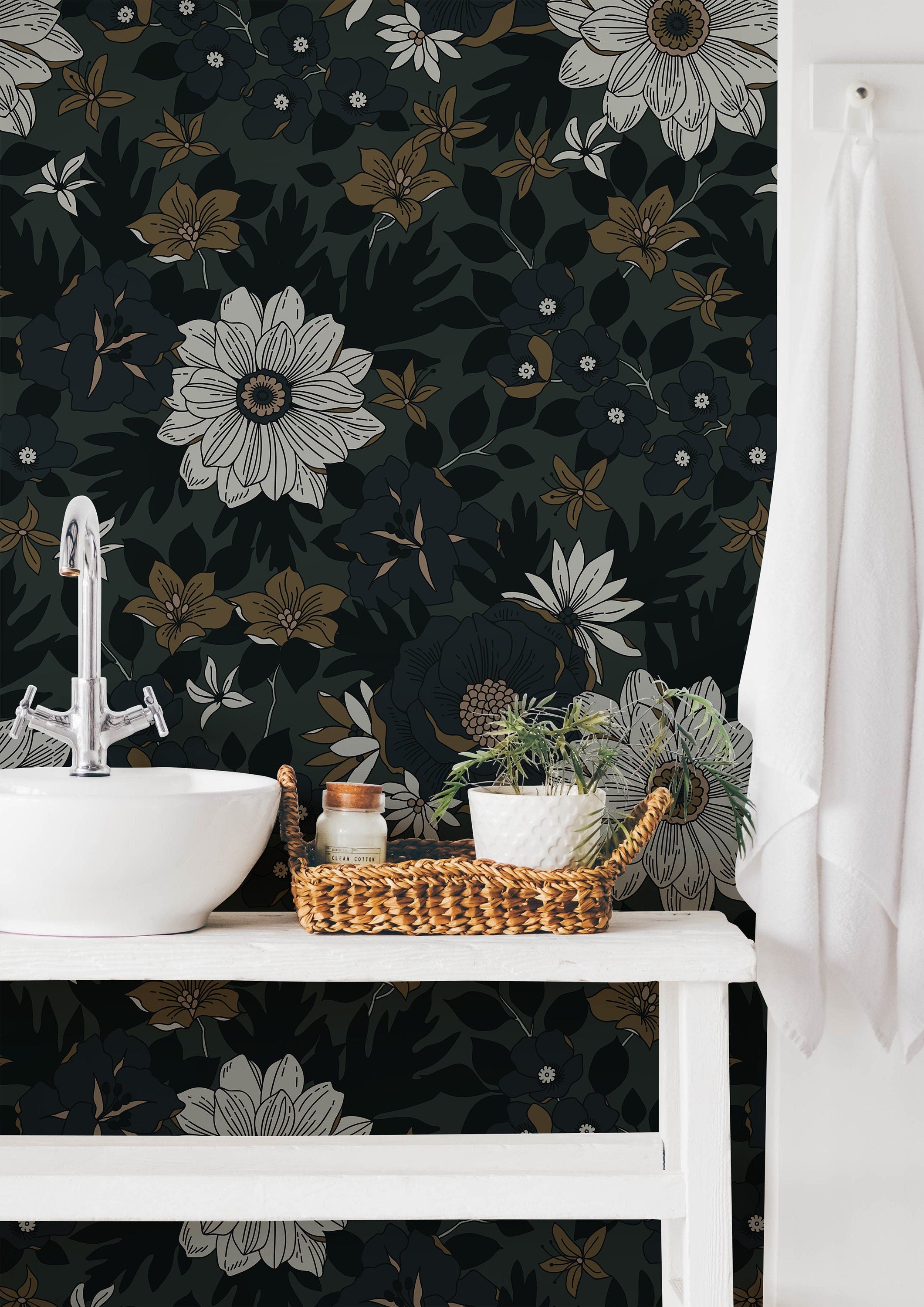 Wallpaper Peel and Stick Wallpaper Dark Muted Moody Floral Garden Boho Removable Wallpaper Wall Decor Home Decor Wall Art Room Decor 814 - James And Colors
