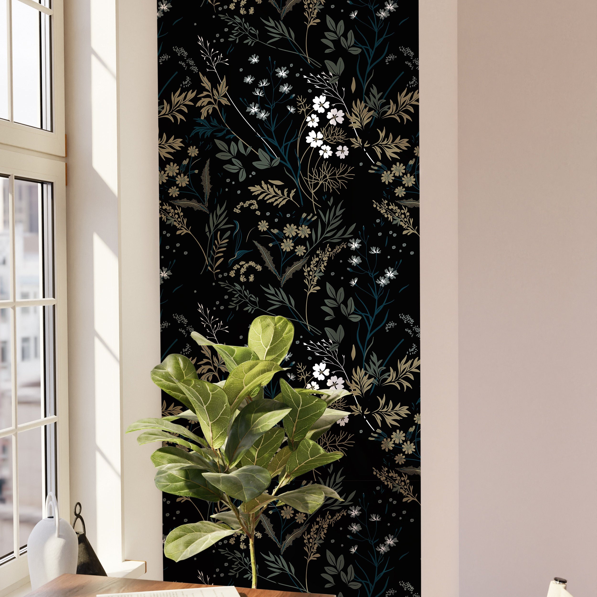 Wallpaper Peel and Stick Wallpaper Dark Muted Moody Floral Garden Academia Removable Wallpaper Wall Decor Home Decor Wall Art Room Decor 802 - James And Colors