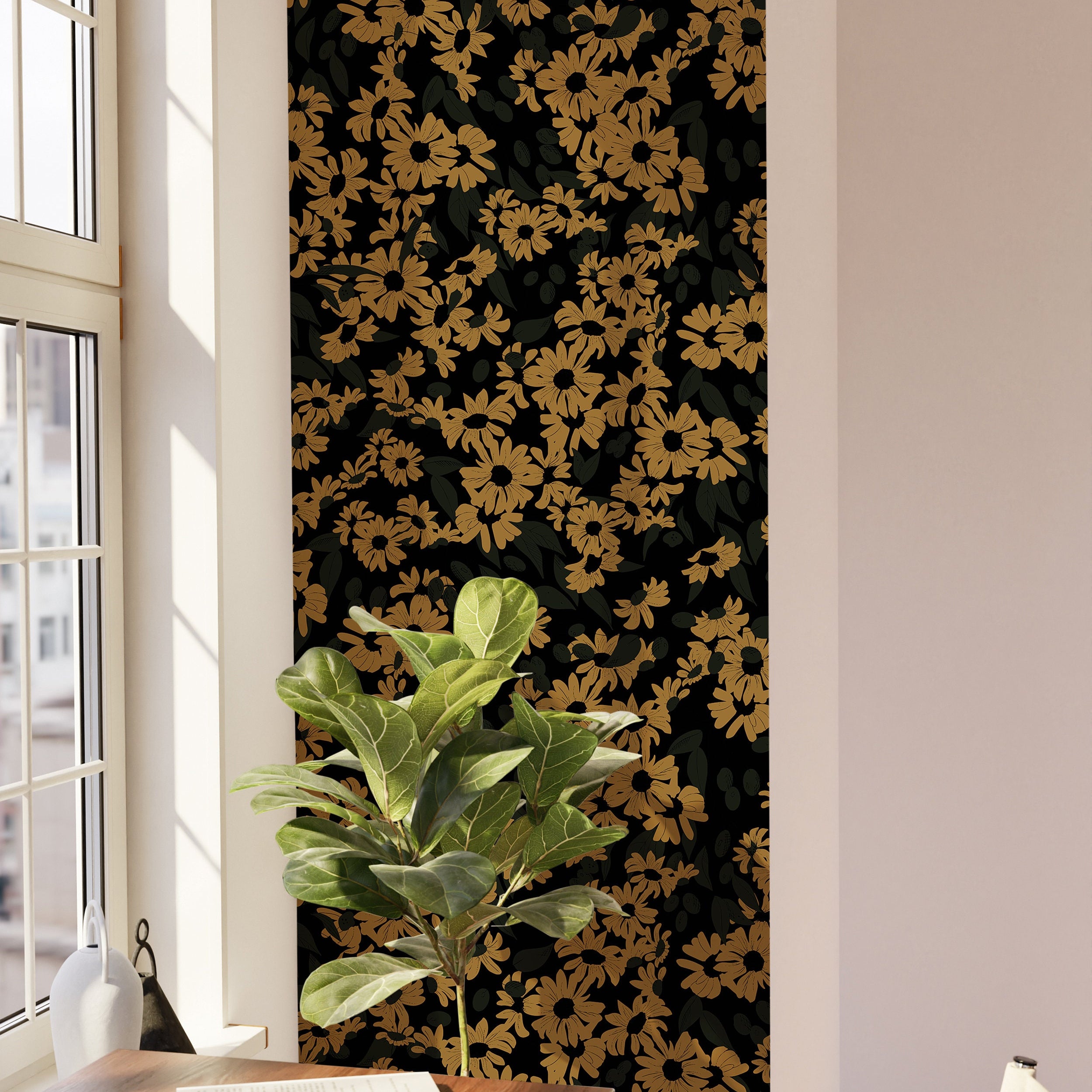 Wallpaper Peel and Stick Wallpaper Dark Golden Moody Floral Garden Removable Wallpaper Wall Decor Home Decor Wall Art Room Decor 801 - James And Colors