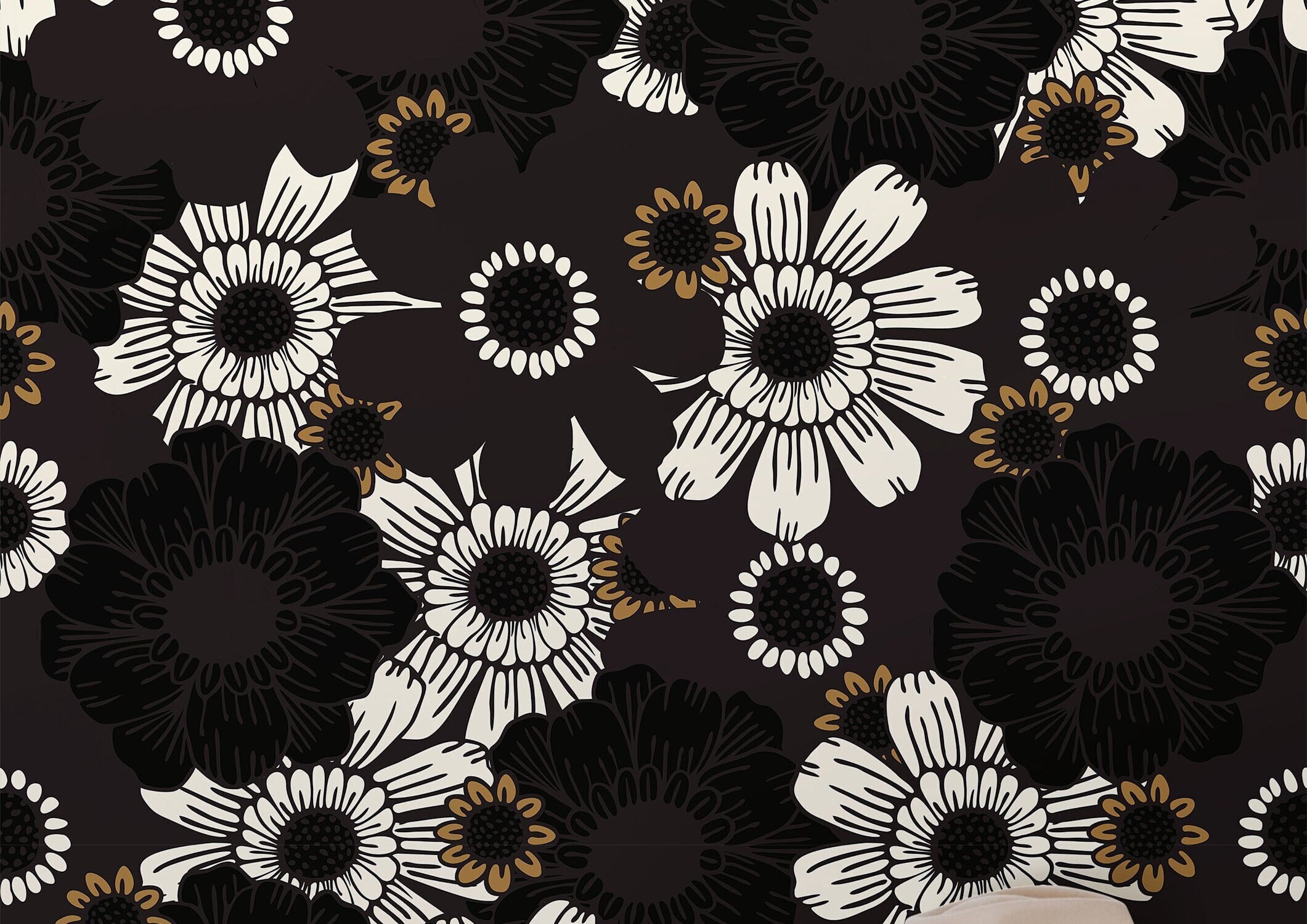 Gold Black Floral Wallpaper Peel and Stick Wallpaper Removable Wallpaper Wall Decor Home Decor Wall Art Printable Wall Art Room Decor 901A