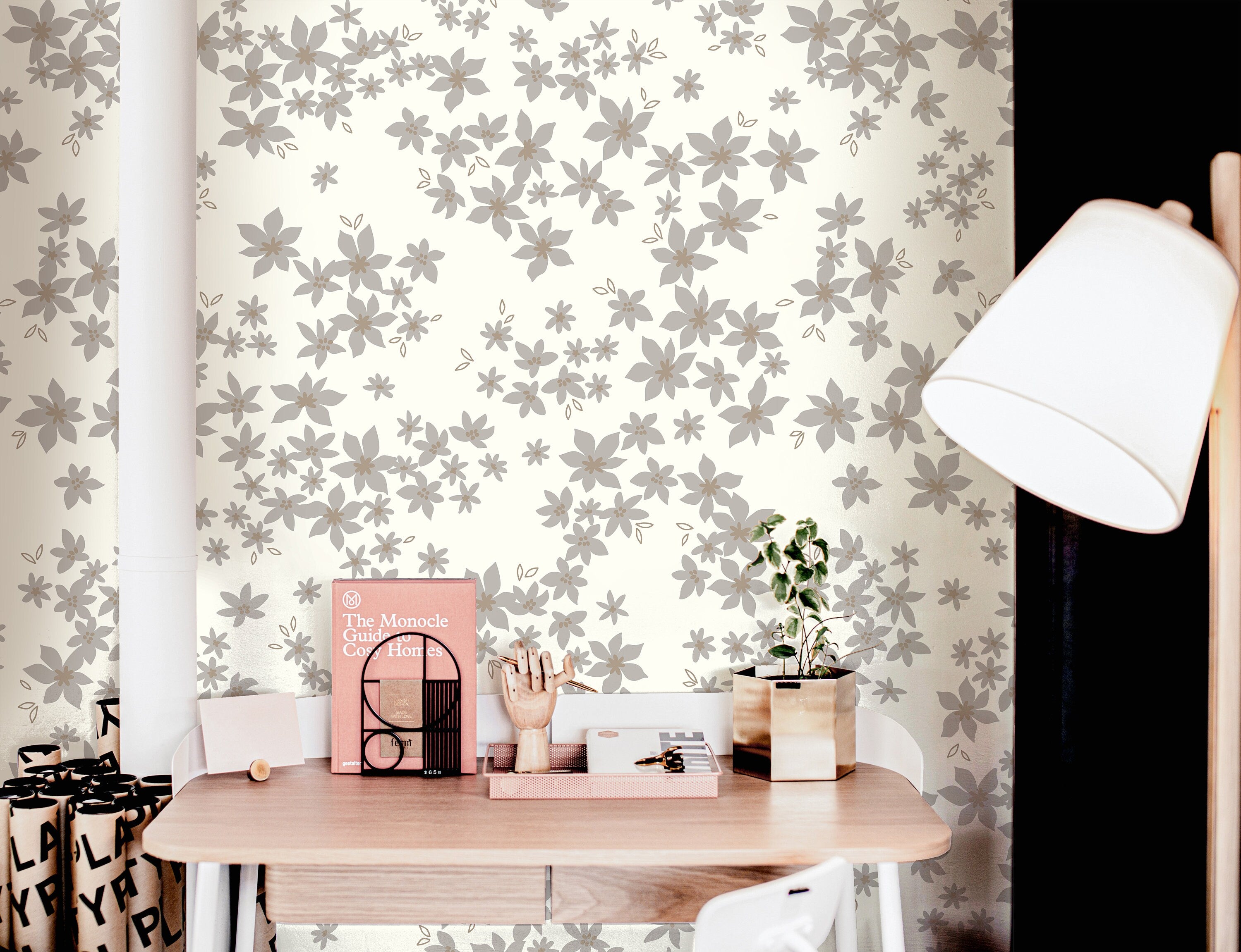 Wallpaper Peel and Stick Wallpaper Light Neutral Cream Gray Floral Removable Wallpaper Wall Decor Home Decor Wall Art Room Decor 880