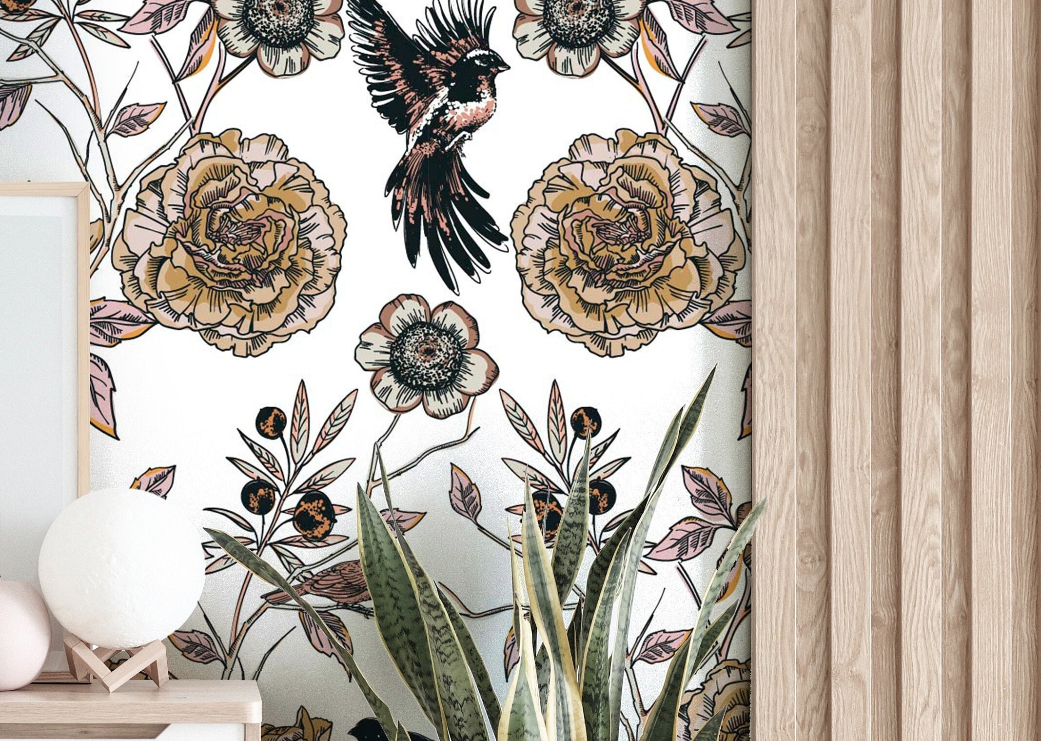 Watercolor Floral Wallpaper Peel and Stick Wallpaper Removable Wallpaper Wall Decor Home Decor Wall Art Printable Wall Art Room Decor 870