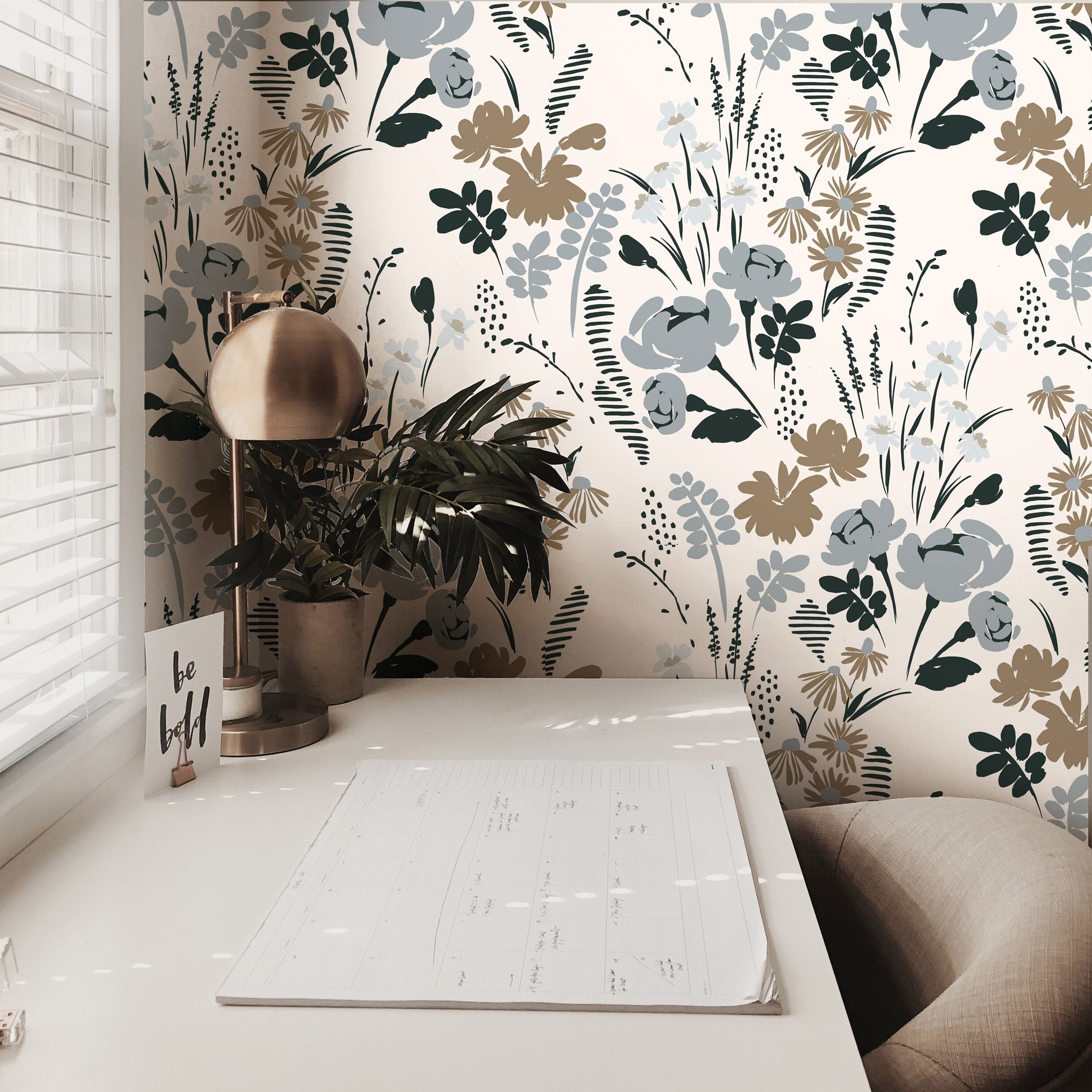 Muted Cream Floral Abstract Garden Wallpaper Peel and Stick Wallpaper Removable Wallpaper Wall Decor Home Decor Wall Art Room Decor 864