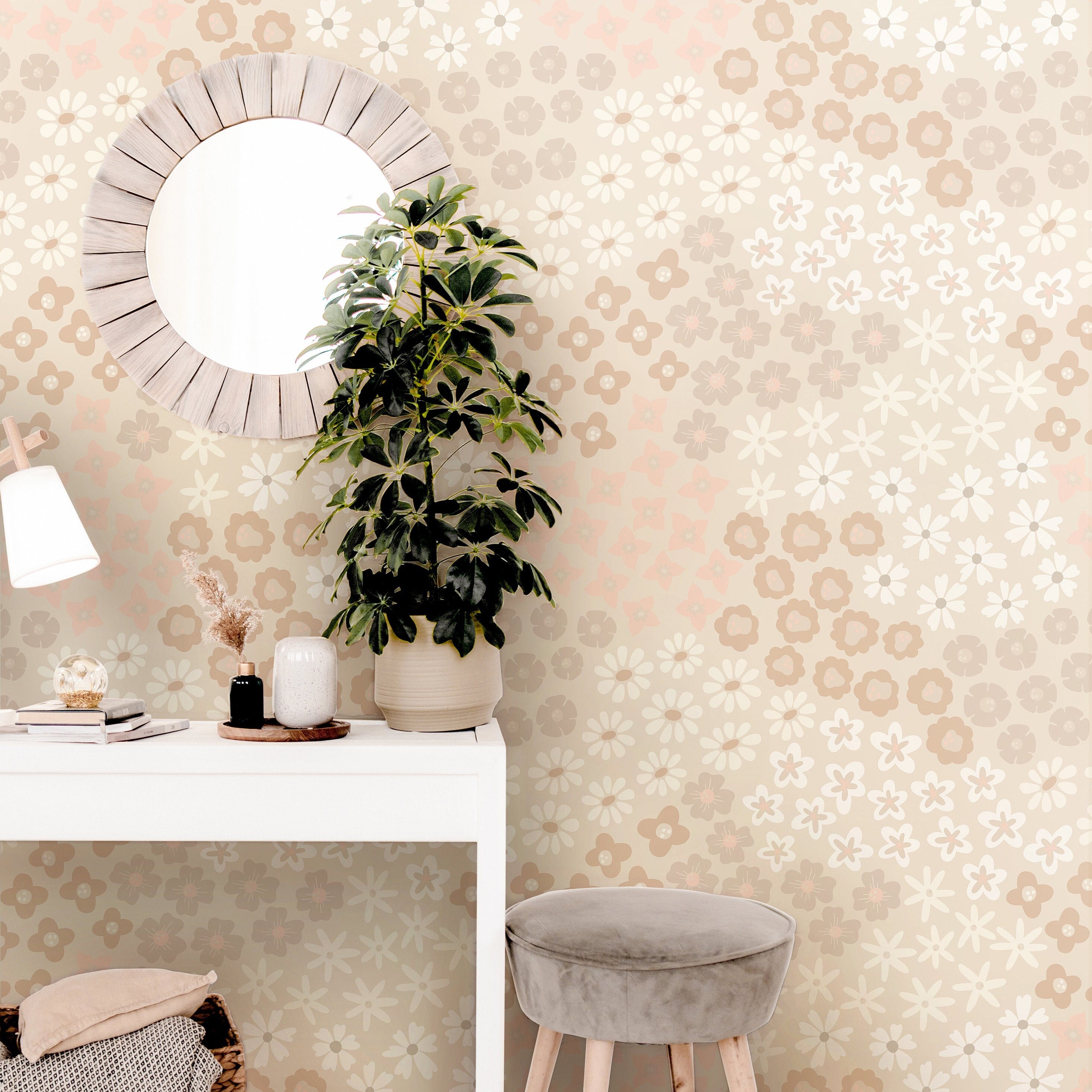 Wallpaper Peel and Stick Wallpaper Pink And Beige Floral Garden Light Tan Removable Wallpaper Wall Decor Home Decor Wall Art Room Decor 911 - James And Colors