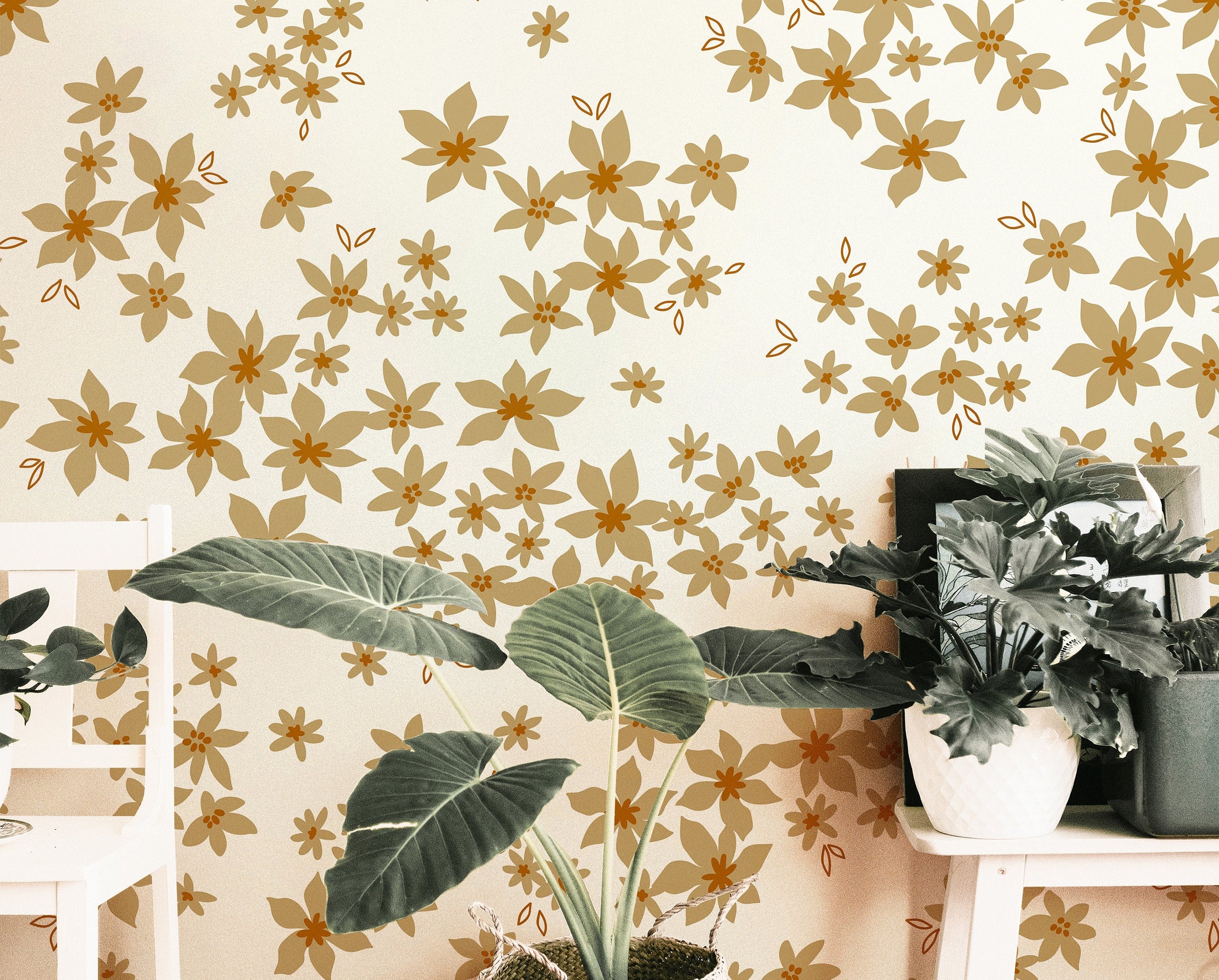 Wallpaper Peel and Stick Wallpaper Cream and Tan Golden Little Florals  Removable Wallpaper Wall Decor Home Decor Wall Art Room Decor 906 - James And Colors