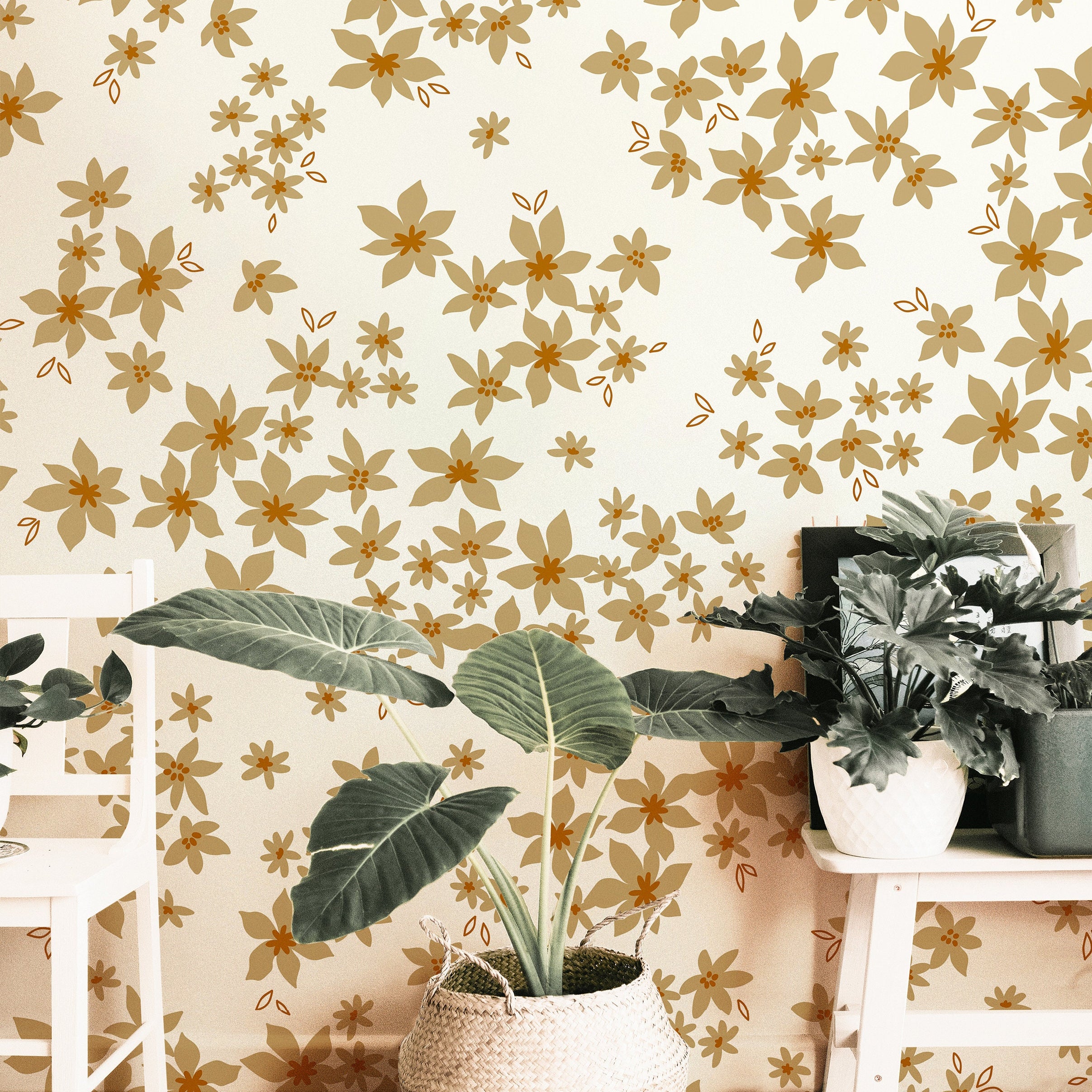 Wallpaper Peel and Stick Wallpaper Cream and Tan Golden Little Florals  Removable Wallpaper Wall Decor Home Decor Wall Art Room Decor 906 - James And Colors