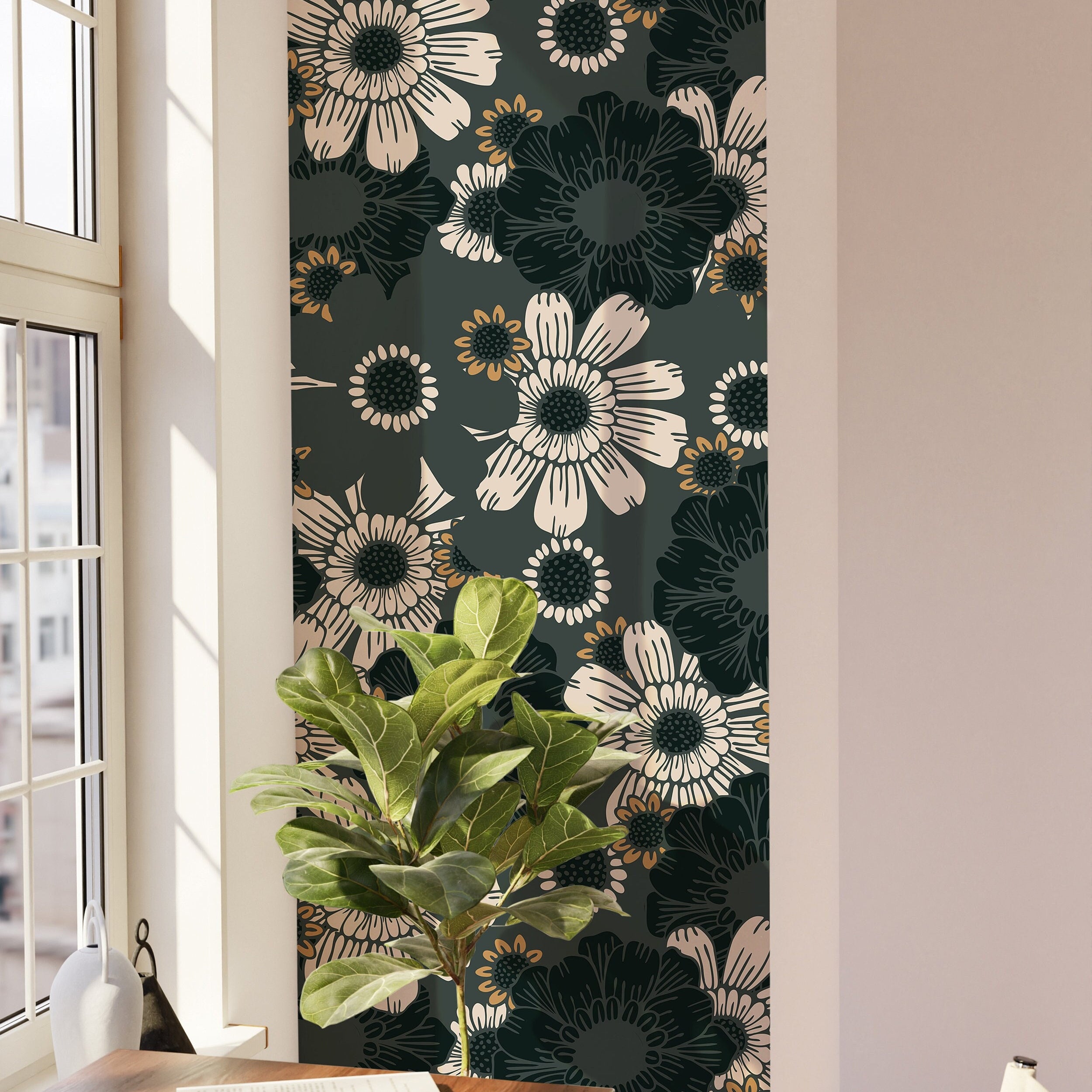 Moody Green Floral Wallpaper Peel and Stick Wallpaper Removable Wallpaper Wall Decor Home Decor Wall Art Printable Wall Art Room Decor 902 - James And Colors