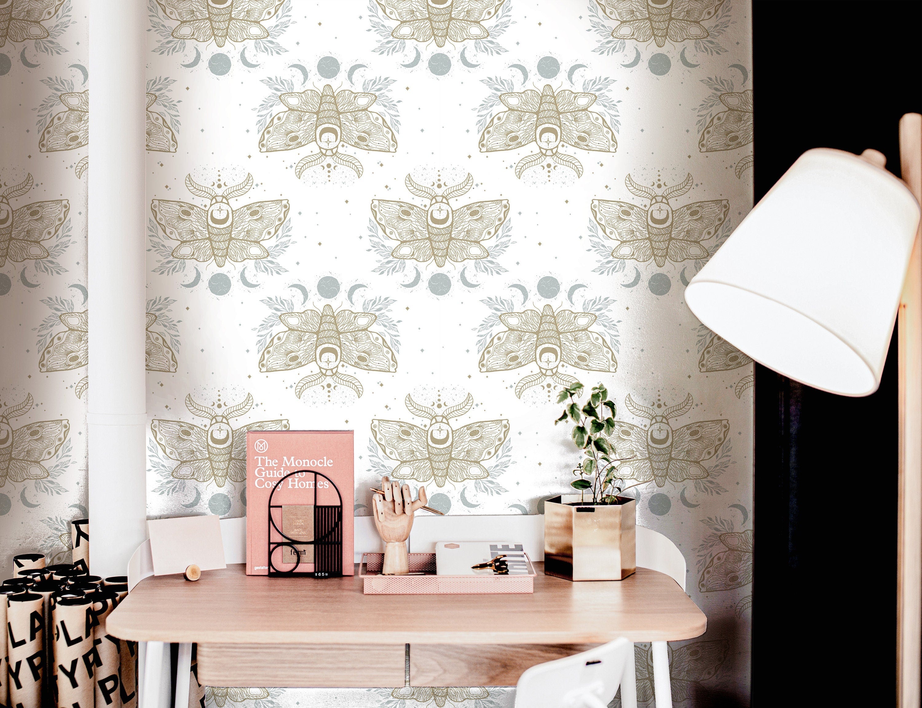 Wallpaper Peel and Stick Wallpaper Boho Moth Mystic Moon White Removable Wallpaper Wall Decor Home Decor Wall Art Room Decor 891 - James And Colors