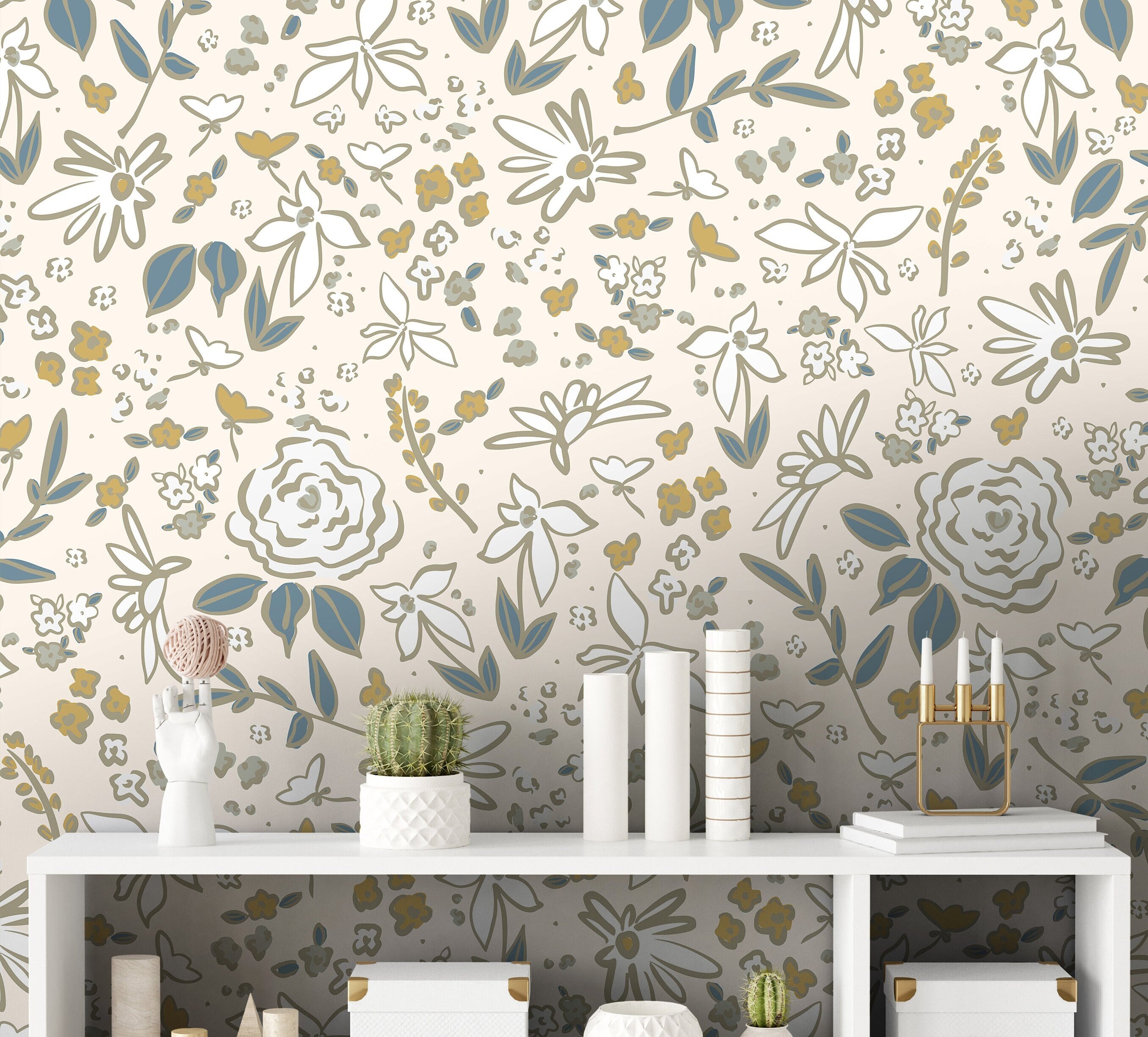 Wallpaper Peel and Stick Wallpaper Golden Cream Floral Removable Wallpaper Wall Decor Home Decor Wall Art Room Decor 895 - James And Colors