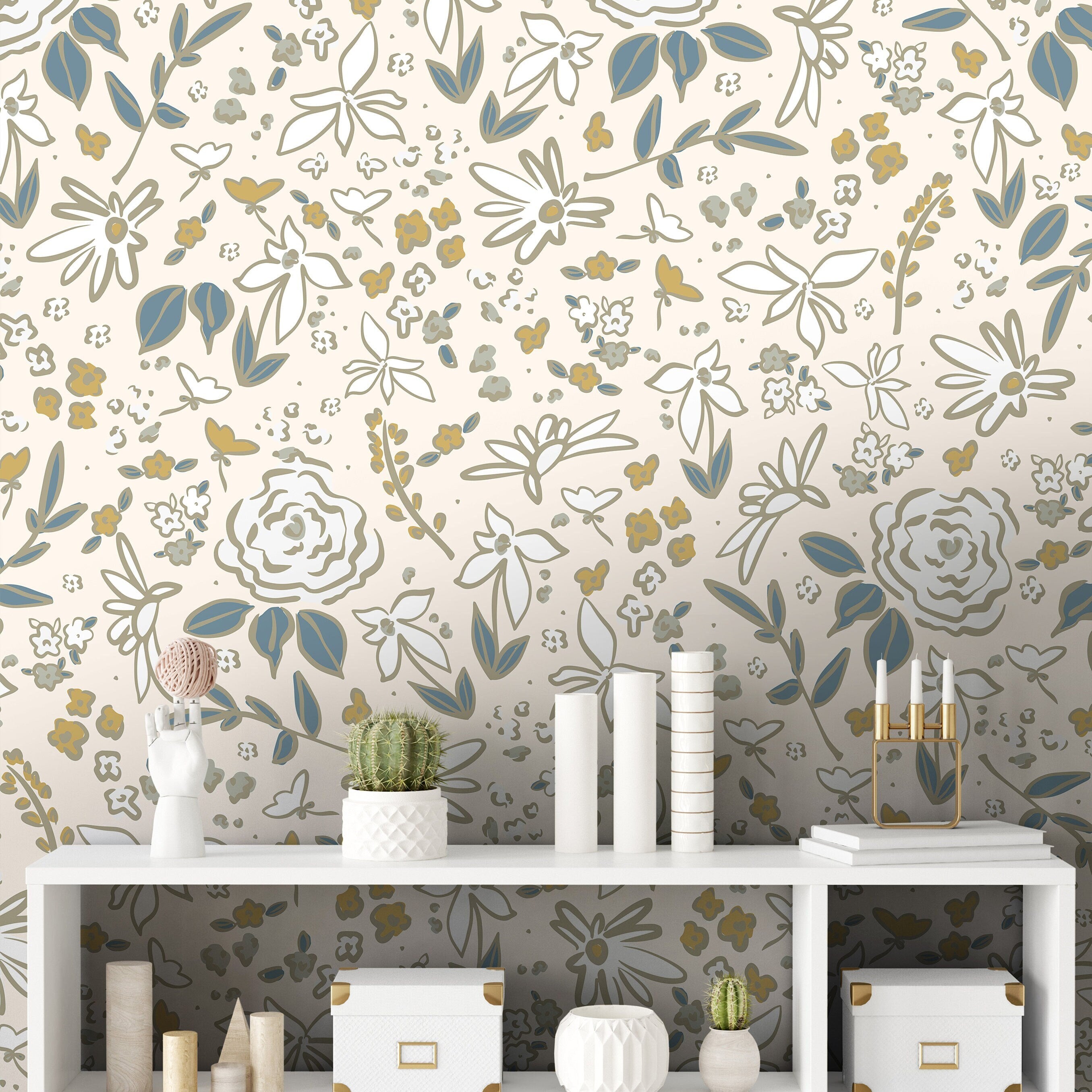 Wallpaper Peel and Stick Wallpaper Golden Cream Floral Removable Wallpaper Wall Decor Home Decor Wall Art Room Decor 895 - James And Colors