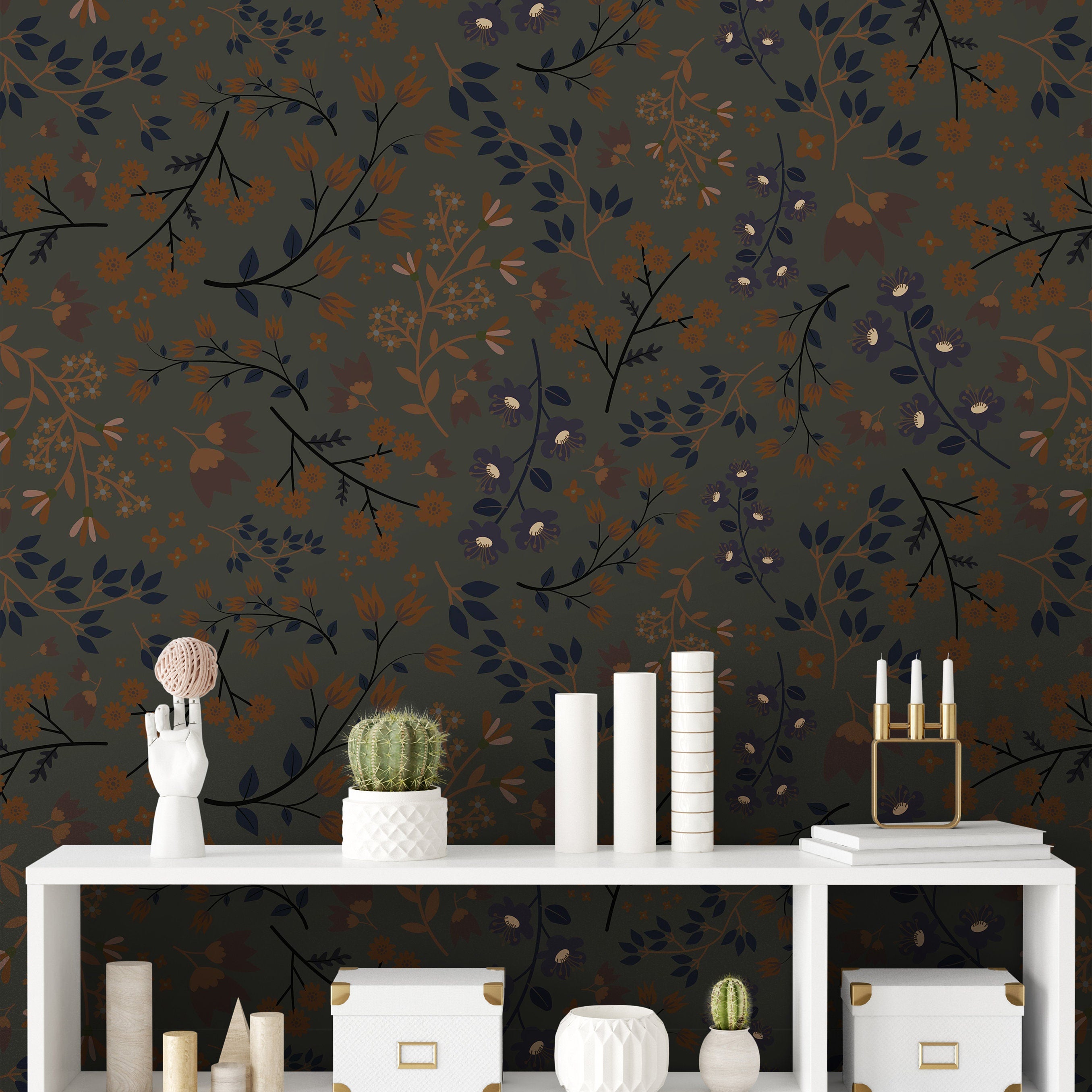 Wallpaper Peel and Stick Wallpaper Natural Dark Moody Floral Removable Wallpaper Wall Decor Home Decor Wall Art Room Decor 885 - James And Colors