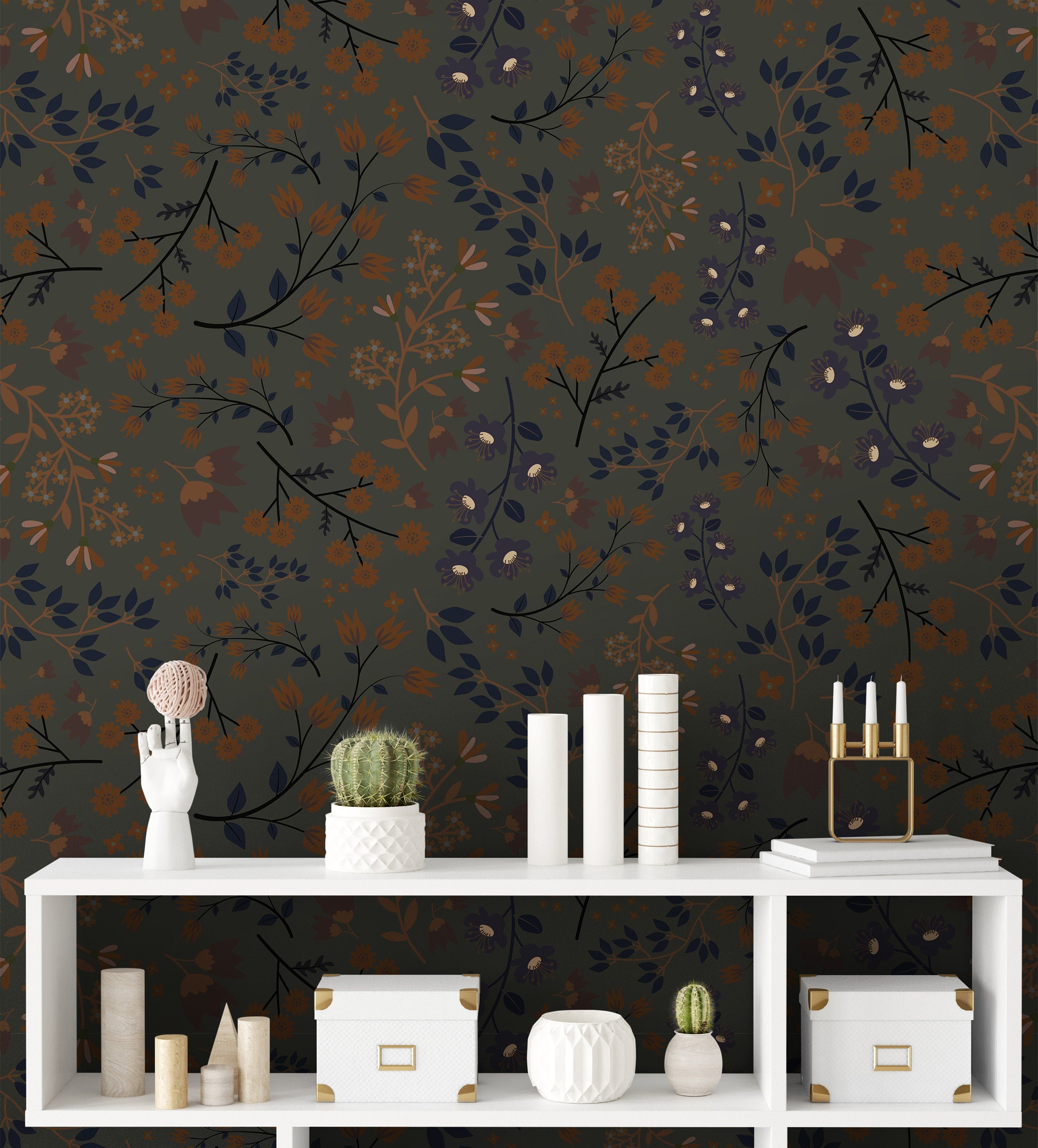 Wallpaper Peel and Stick Wallpaper Natural Dark Moody Floral Removable Wallpaper Wall Decor Home Decor Wall Art Room Decor 885 - James And Colors