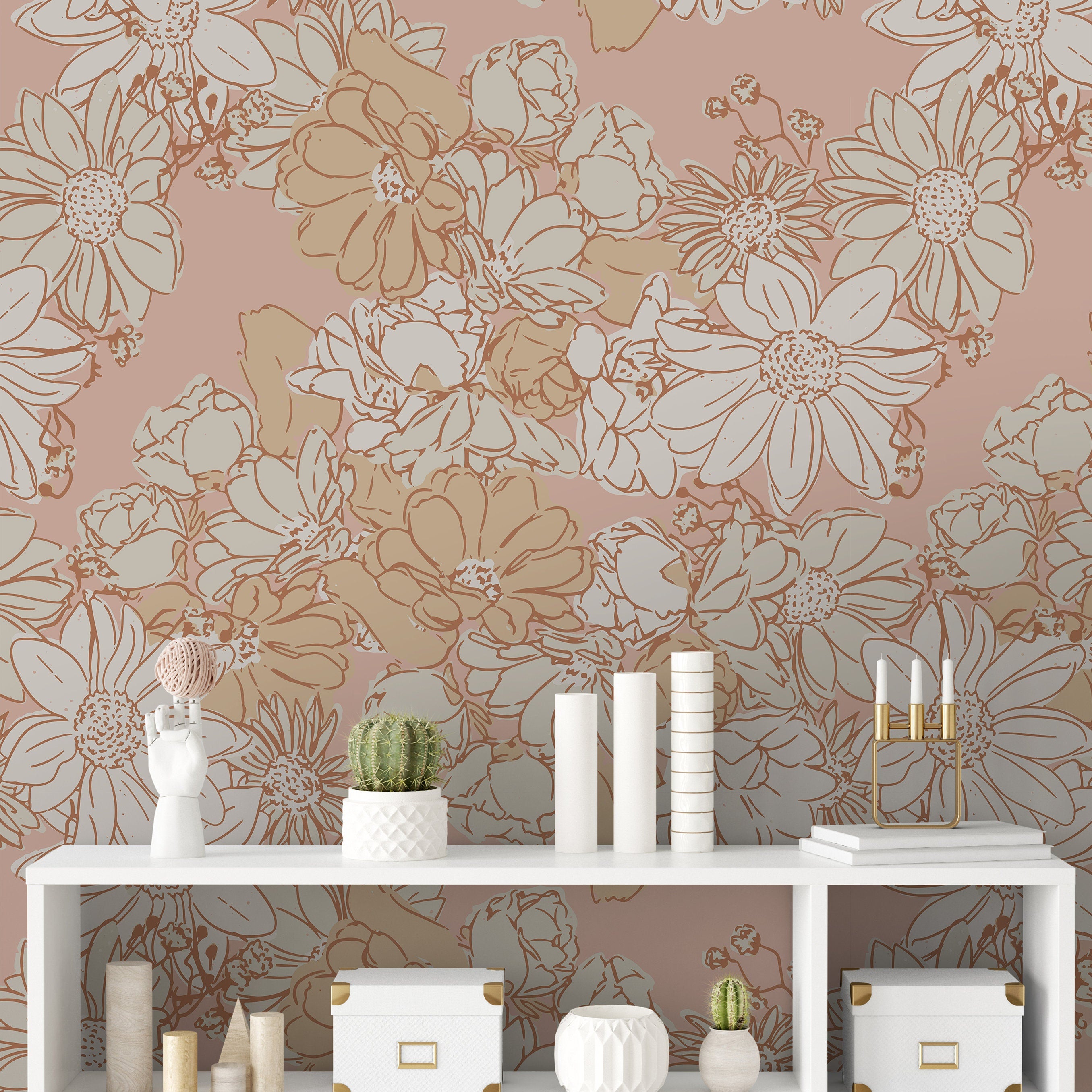 Pink Orange Floral Wallpaper Peel and Stick Wallpaper Removable Wallpaper Wall Decor Home Decor Wall Art Printable Wall Art Room Decor 925A - James And Colors