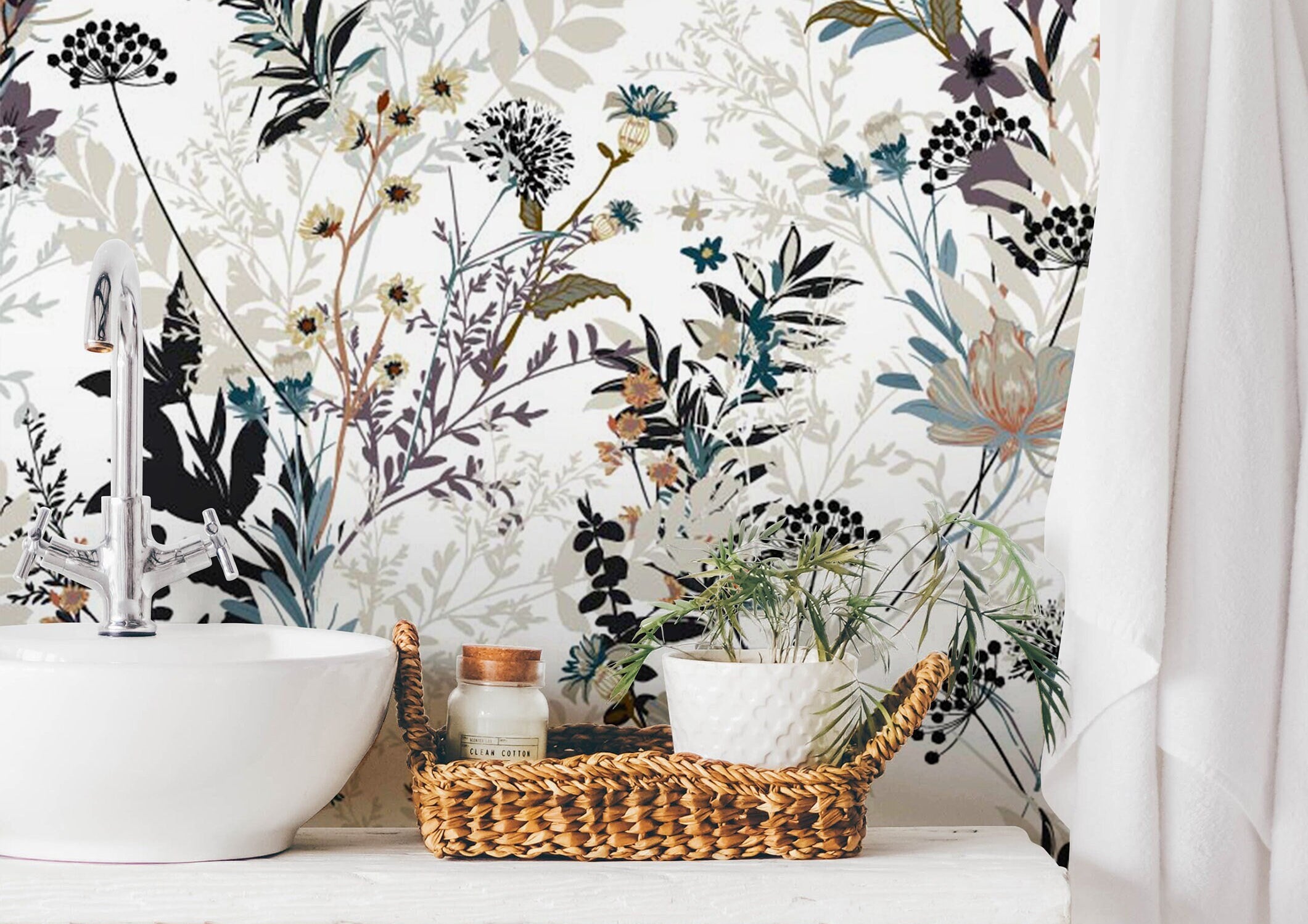 Wallpaper Peel and Stick Wallpaper Purple and Colorful Wildflower Floral Removable Wallpaper Wall Decor Home Decor Wall Art Room Decor 920A