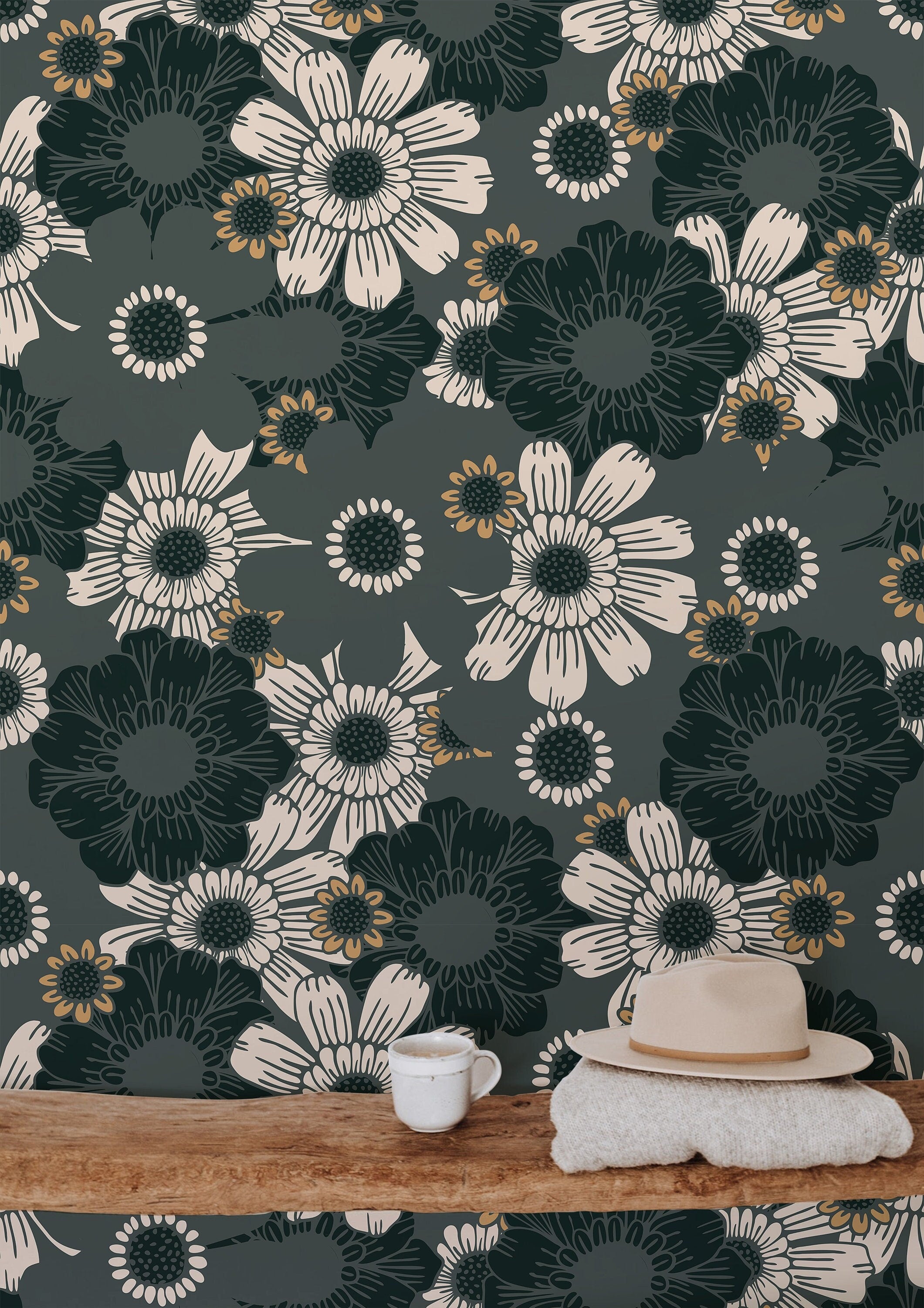 Moody Green Floral Wallpaper Peel and Stick Wallpaper Removable Wallpaper Wall Decor Home Decor Wall Art Printable Wall Art Room Decor 902 - James And Colors
