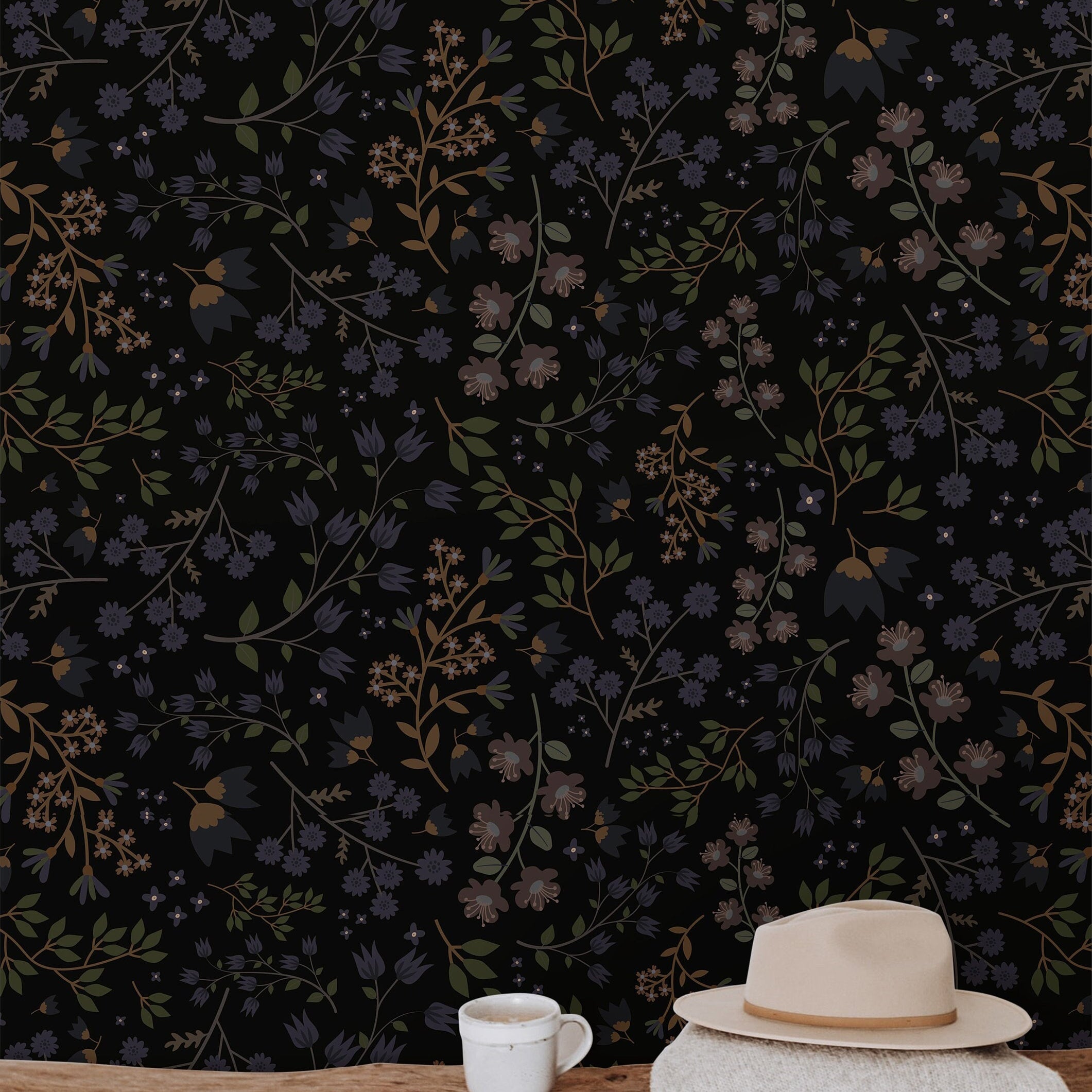 Wallpaper Peel and Stick Wallpaper Natural Dark Moody Floral Removable Wallpaper Wall Decor Home Decor Wall Art Room Decor 884