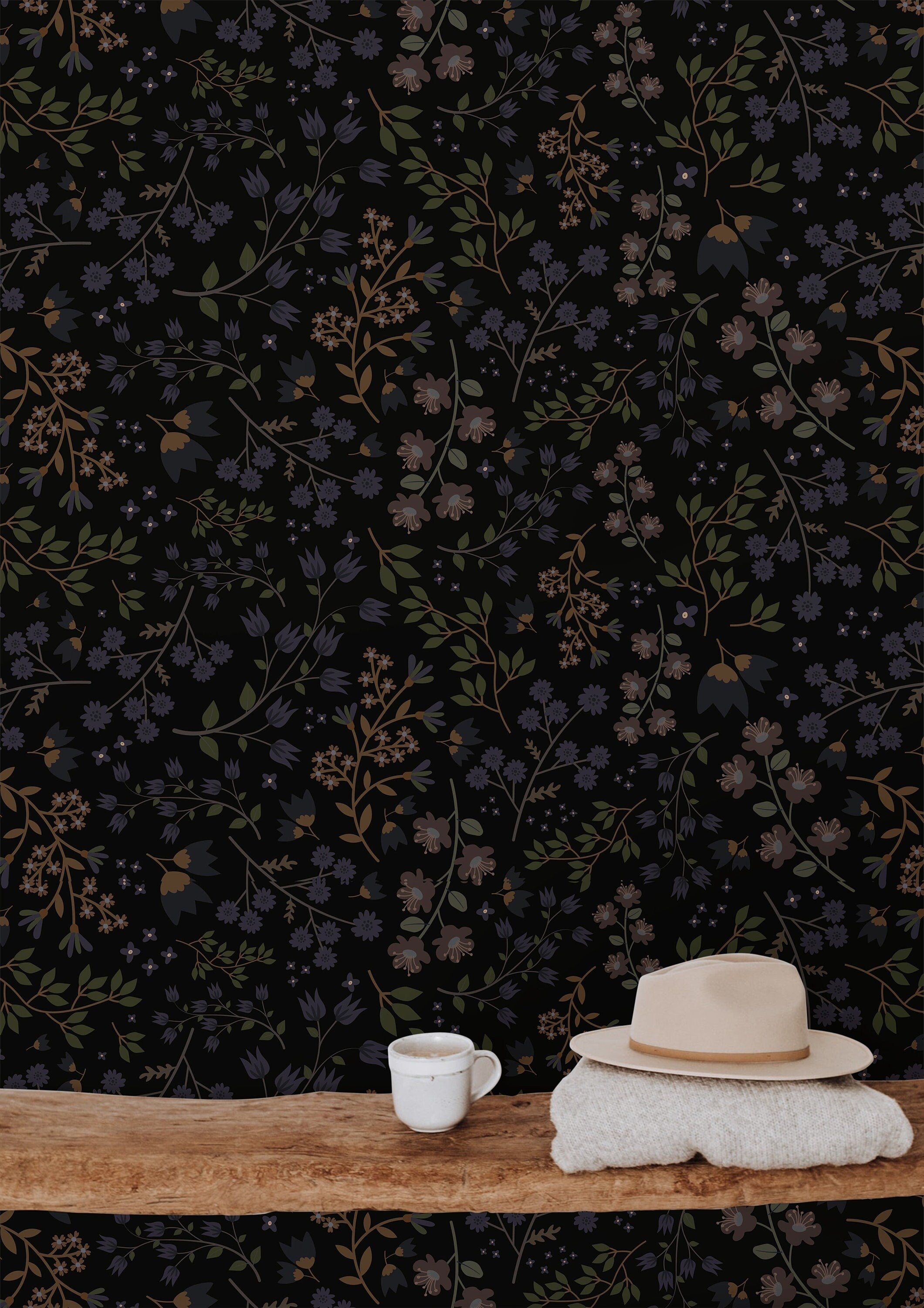 Wallpaper Peel and Stick Wallpaper Natural Dark Moody Floral Removable Wallpaper Wall Decor Home Decor Wall Art Room Decor 884