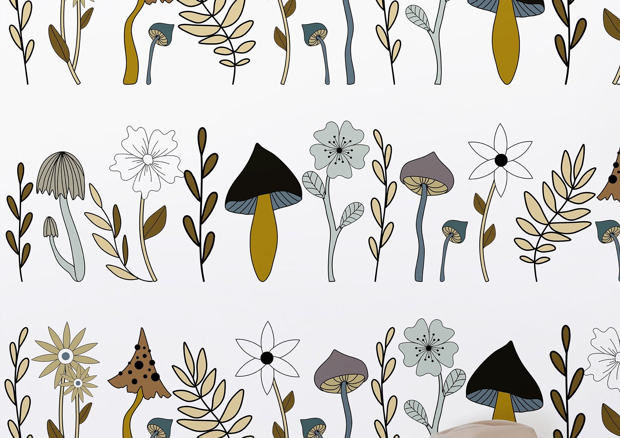 Wallpaper Peel and Stick Wallpaper Boho Mushroom Pattern White Removable Wallpaper Wall Decor Home Decor Wall Art Room Decor 875 - James And Colors