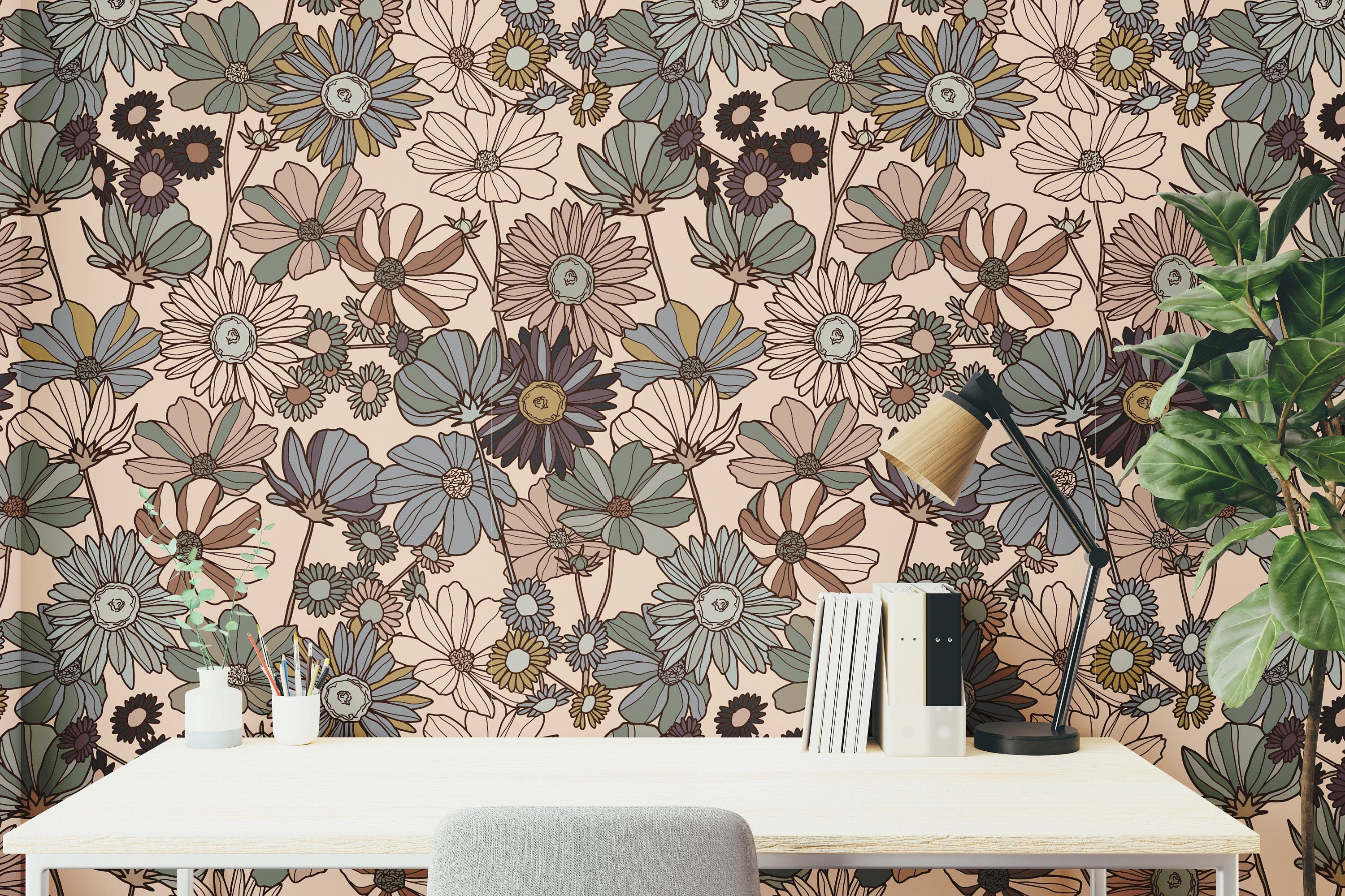 Light Pink Muted Colorful Flowers Wallpaper Peel and Stick Wallpaper Removable Wallpaper Wall Decor Home Decor Wall Art  Room Decor 856 - James And Colors