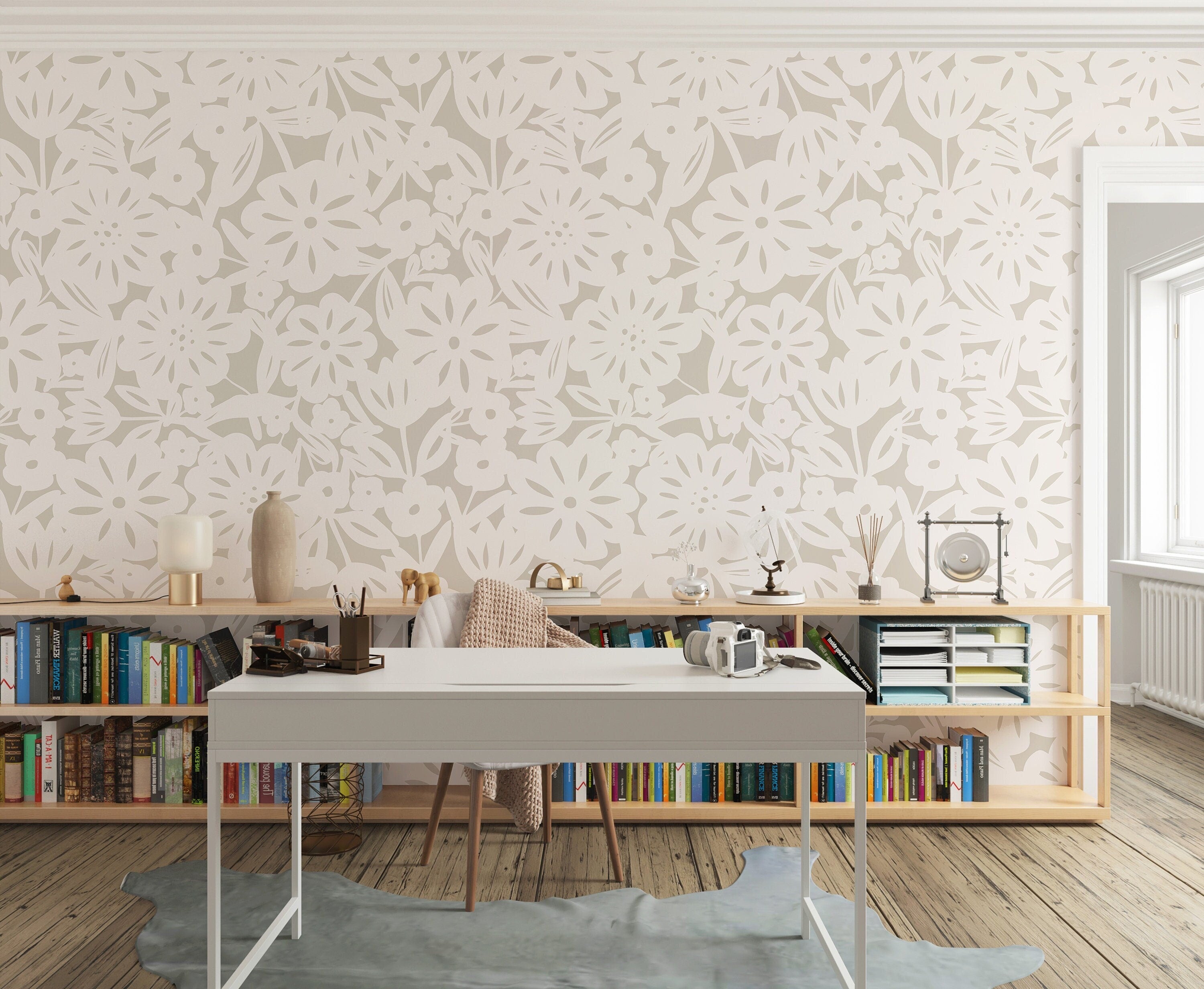 Wallpaper Peel and Stick Wallpaper Large Floral Abstract Beige Cream Removable Wallpaper Wall Decor Home Decor Wall Art Room Decor 1005 - James And Colors