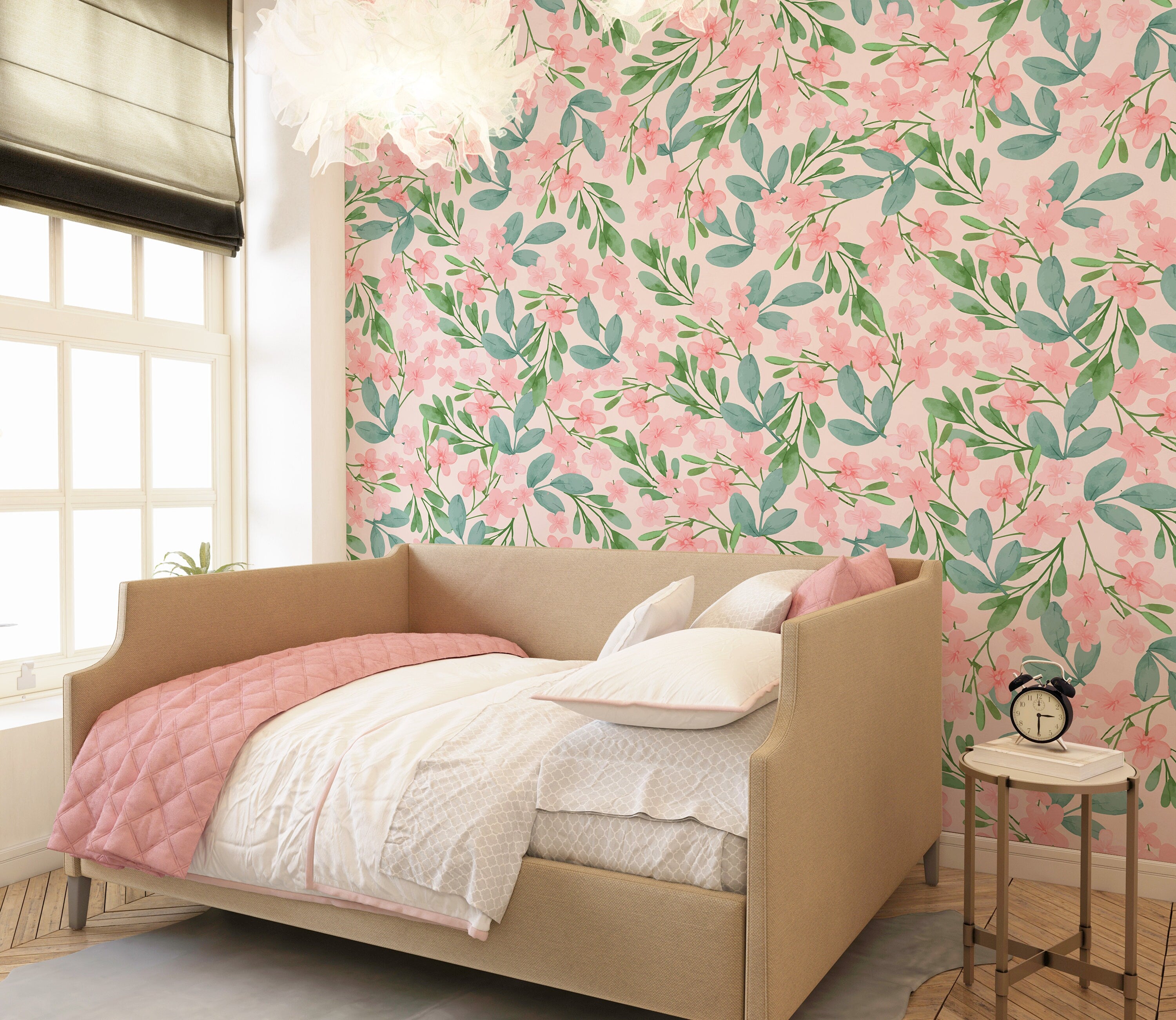 Light Pink Floral Wallpaper | Girls Nursery Wallpaper | Kids Wallpaper | Childrens Wallpaper | Peel Stick Removable Wallpaper | 986a - James And Colors