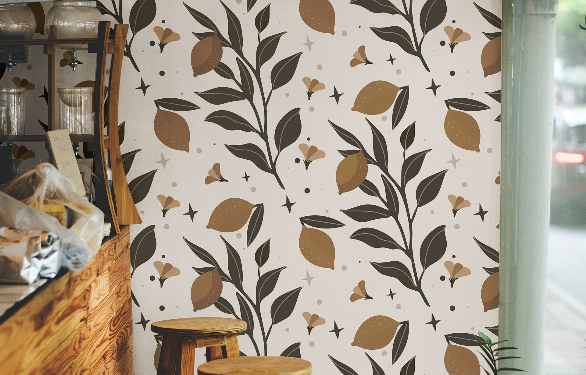 Wallpaper Peel and Stick Wallpaper Cream Neutral Lemons and Vines Removable Wallpaper Wall Decor Home Decor Wall Art Room Decor 1045 - James And Colors