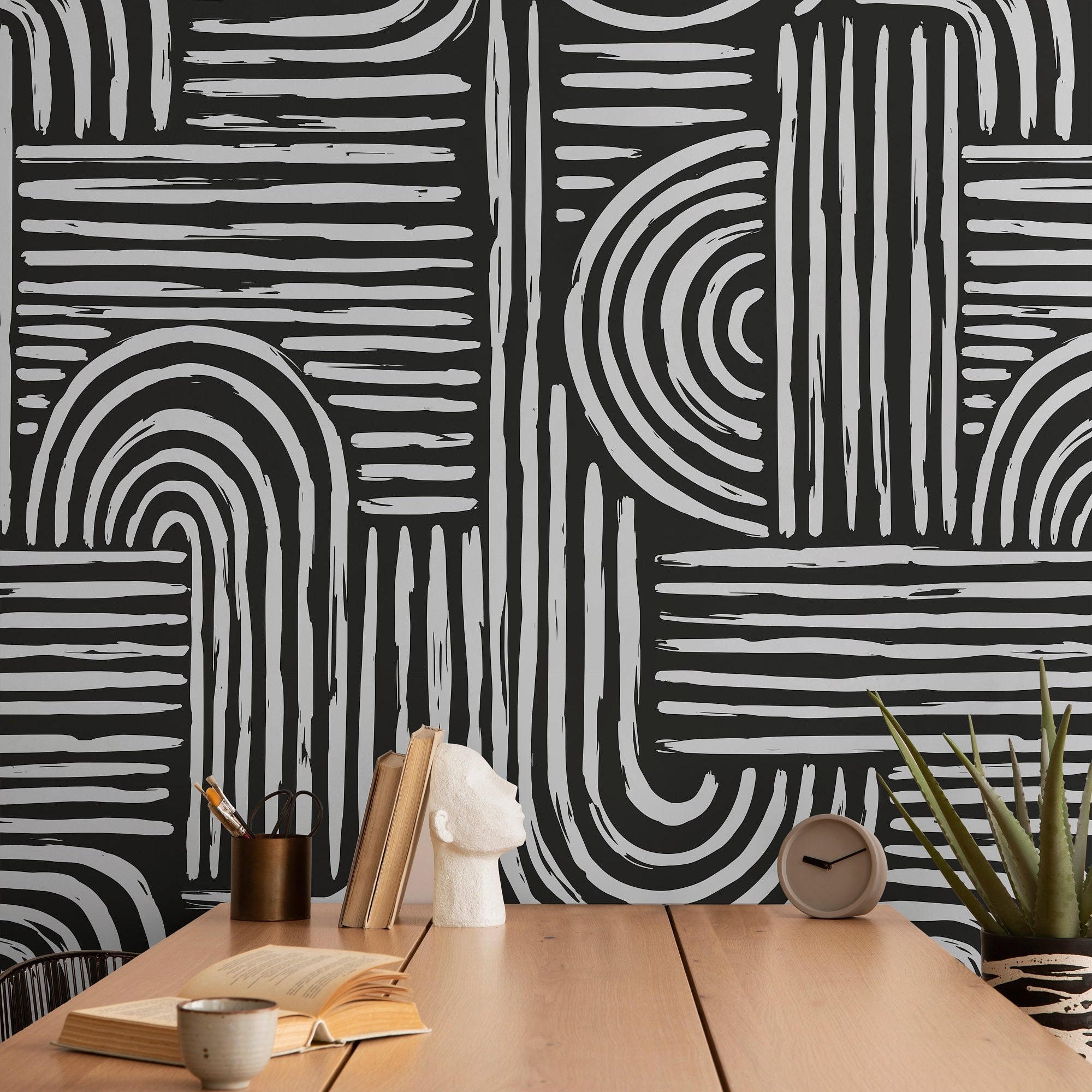 Wallpaper Peel and Stick Wallpaper Contemporary Charcoal Abstract Removable Wallpaper Wall Decor Home Decor Wall Art Room Decor 1047a - James And Colors