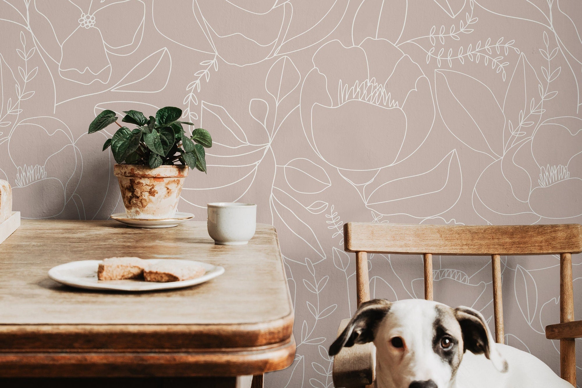 Wallpaper Peel and Stick Wallpaper Large Floral Outline Mauve Pink White Removable Wallpaper Wall Decor Home Decor Wall Art Room Decor 1053a - James And Colors
