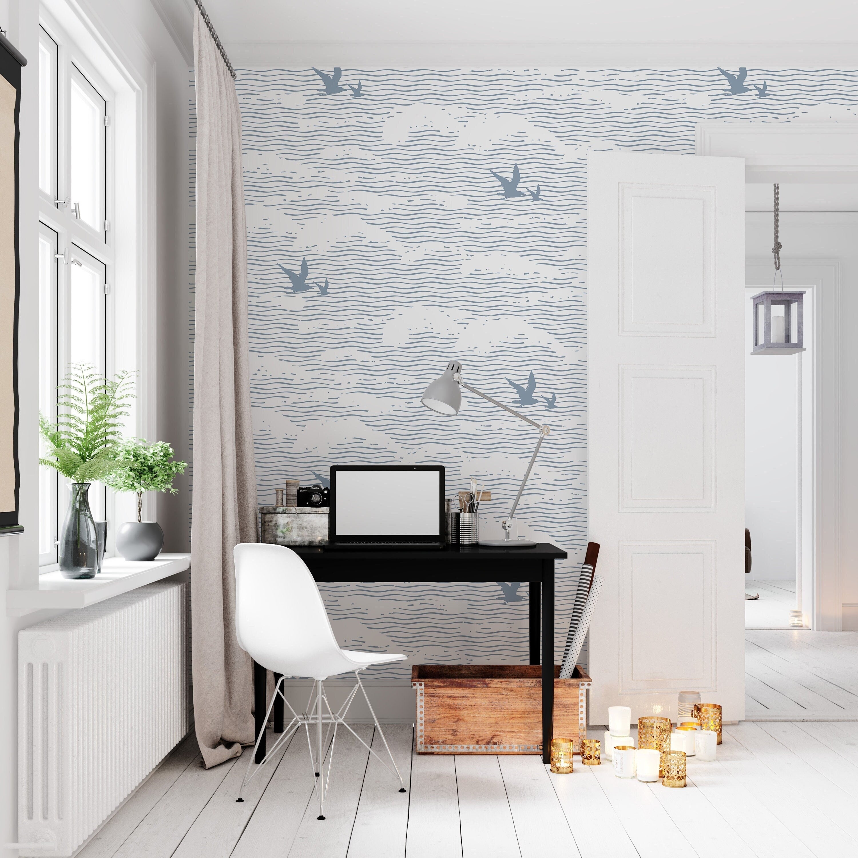 Wallpaper Peel and Stick Wallpaper Nautical Beach Blue Crashing Waves Removable Wallpaper Wall Decor Home Decor Wall Art Room Decor 1008a - James And Colors