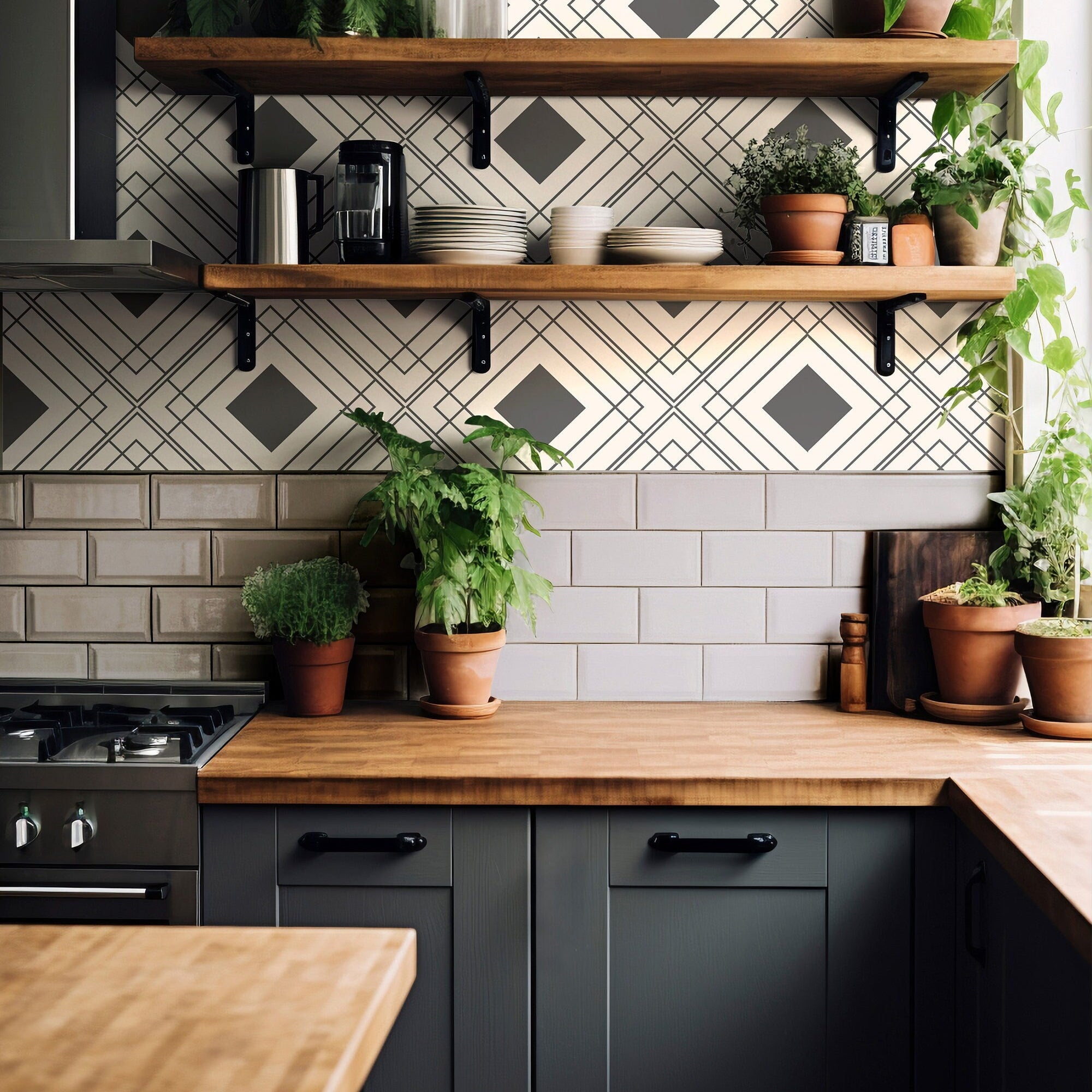 Wallpaper Peel and Stick Wallpaper Geometric Modern Black and Cream Removable Wallpaper Wall Decor Home Decor Wall Art Room Decor 1121a - James And Colors