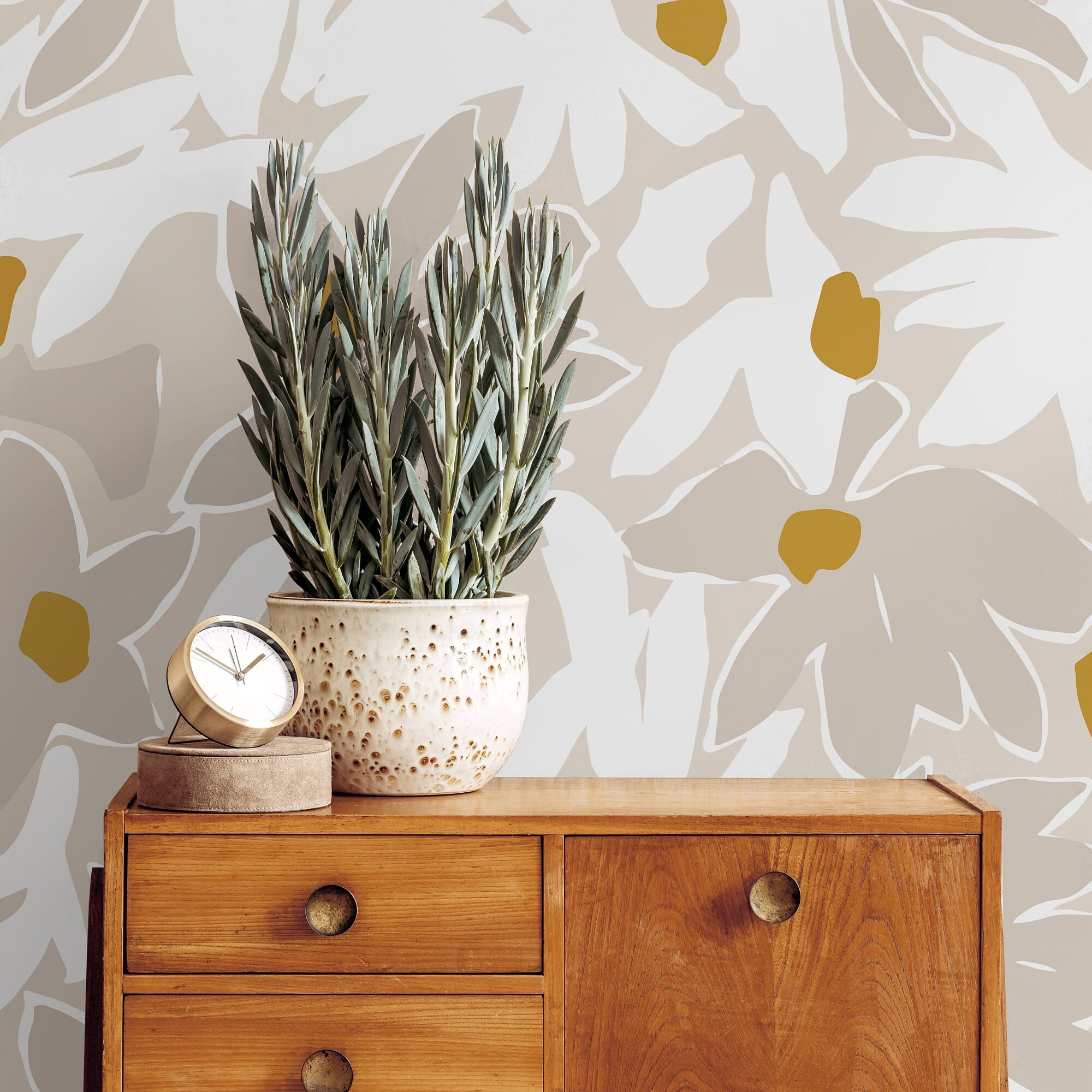 Soft Silhouettes | Cream Floral Removable Wallpaper for Bathrooms, Bedroom, Doors, Walls, DIY Home Decor 1138a - James And Colors