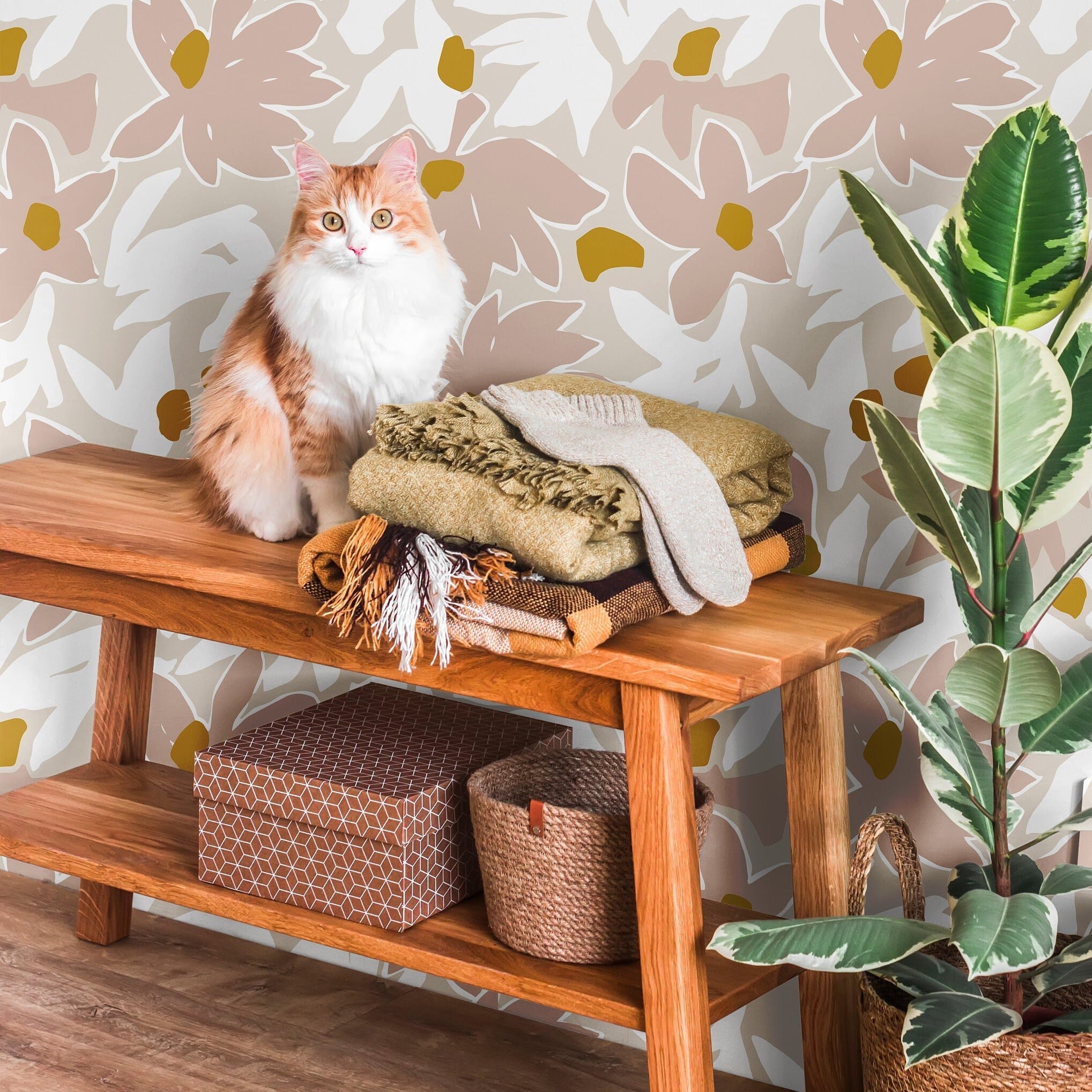 Pink and White Floral Wallpaper | Girls Nursery Wallpaper | Kids Wallpaper | Childrens Wallpaper | Peel Stick Removable Wallpaper | 1032 - James And Colors