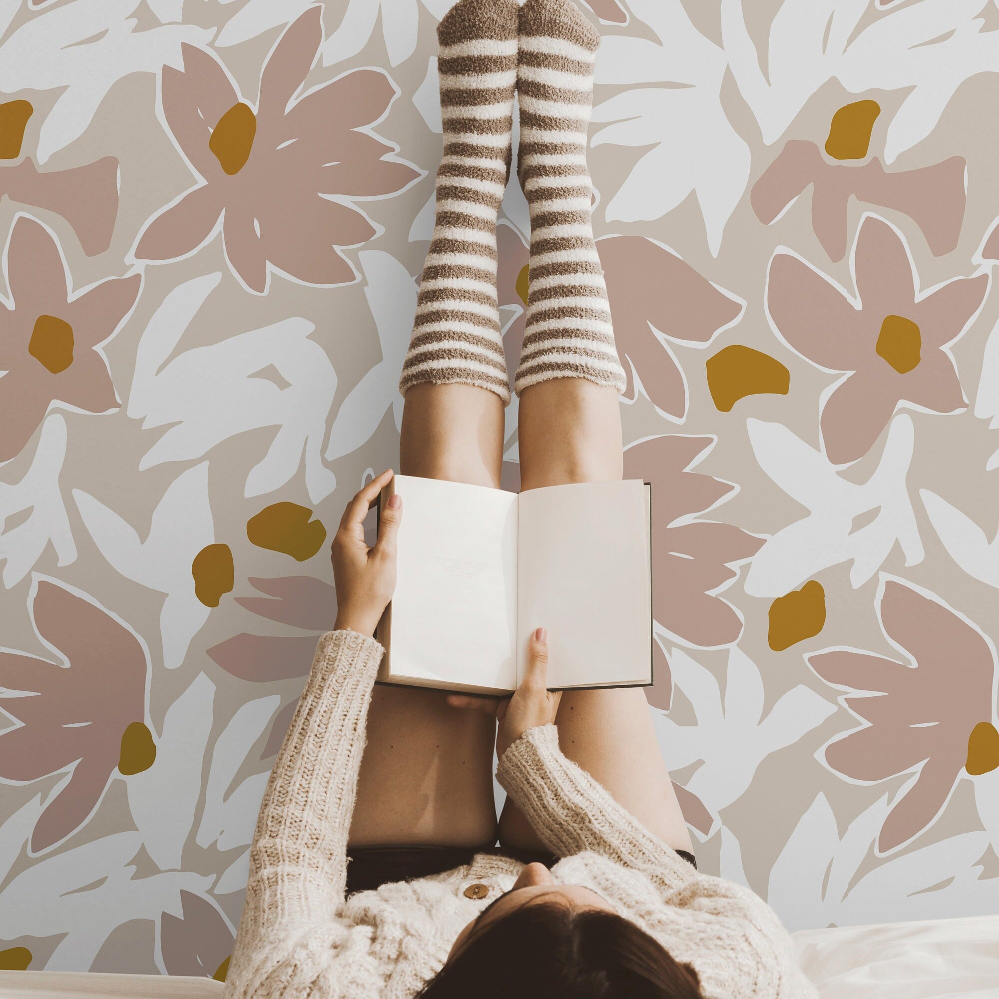 Pink and White Floral Wallpaper | Girls Nursery Wallpaper | Kids Wallpaper | Childrens Wallpaper | Peel Stick Removable Wallpaper | 1032 - James And Colors