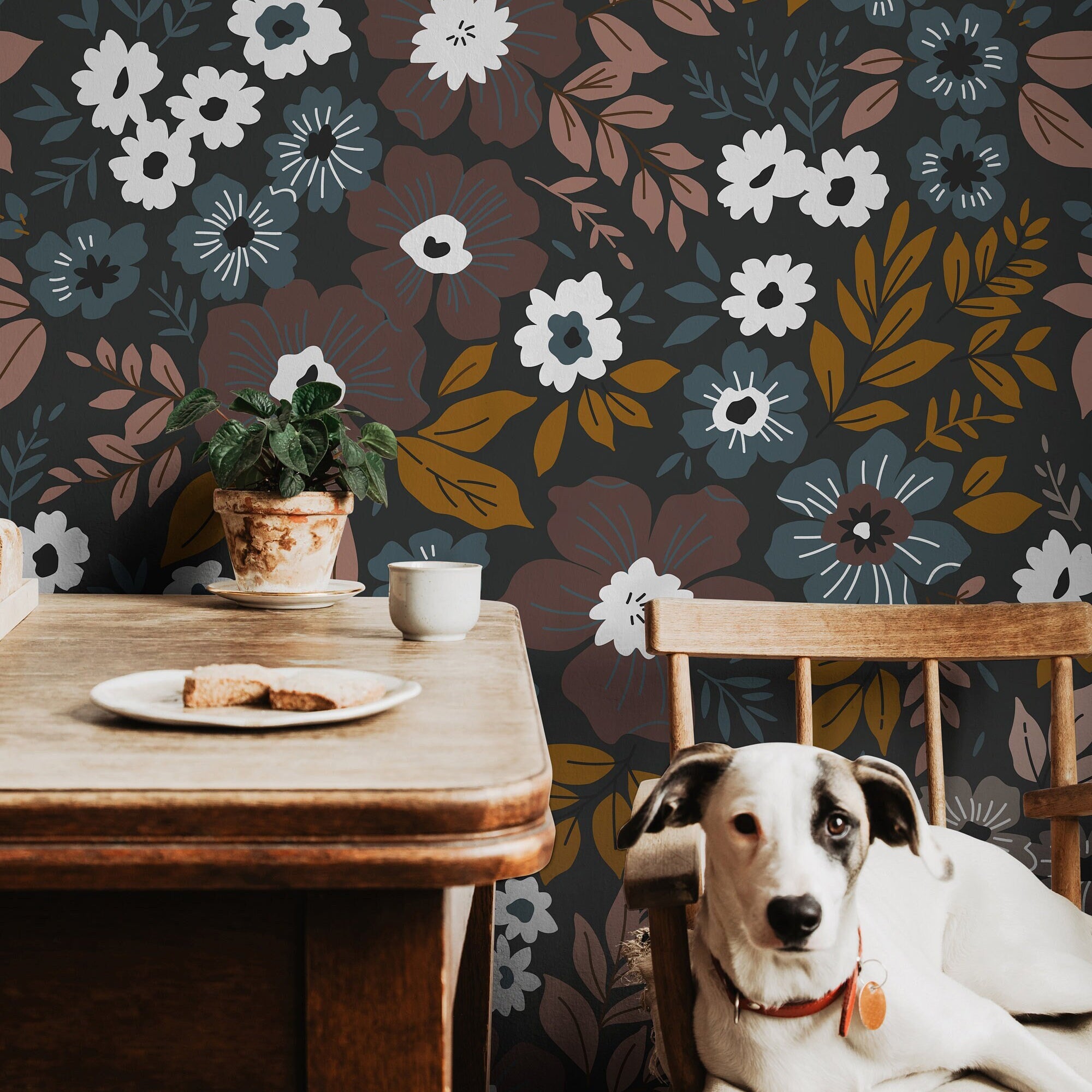 Autumn Arrangement | Moody Floral Removable Wallpaper for Kitchen, Bedroom, Doors, Walls, DIY Home Decor 1060a - James And Colors