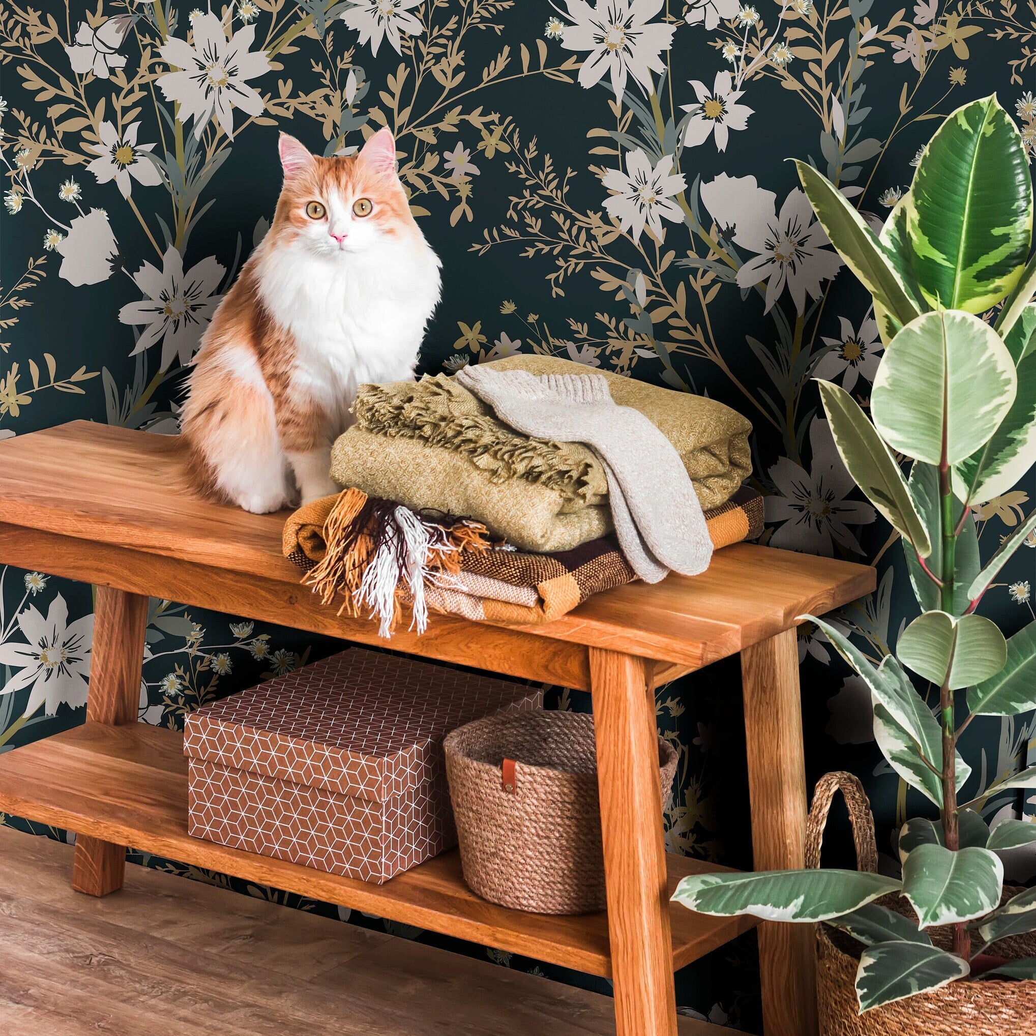 Wallpaper Peel and Stick Wallpaper Dark Teal Floral Garden Removable Wallpaper Wall Decor Home Decor Wall Art Room Decor 1058a - James And Colors