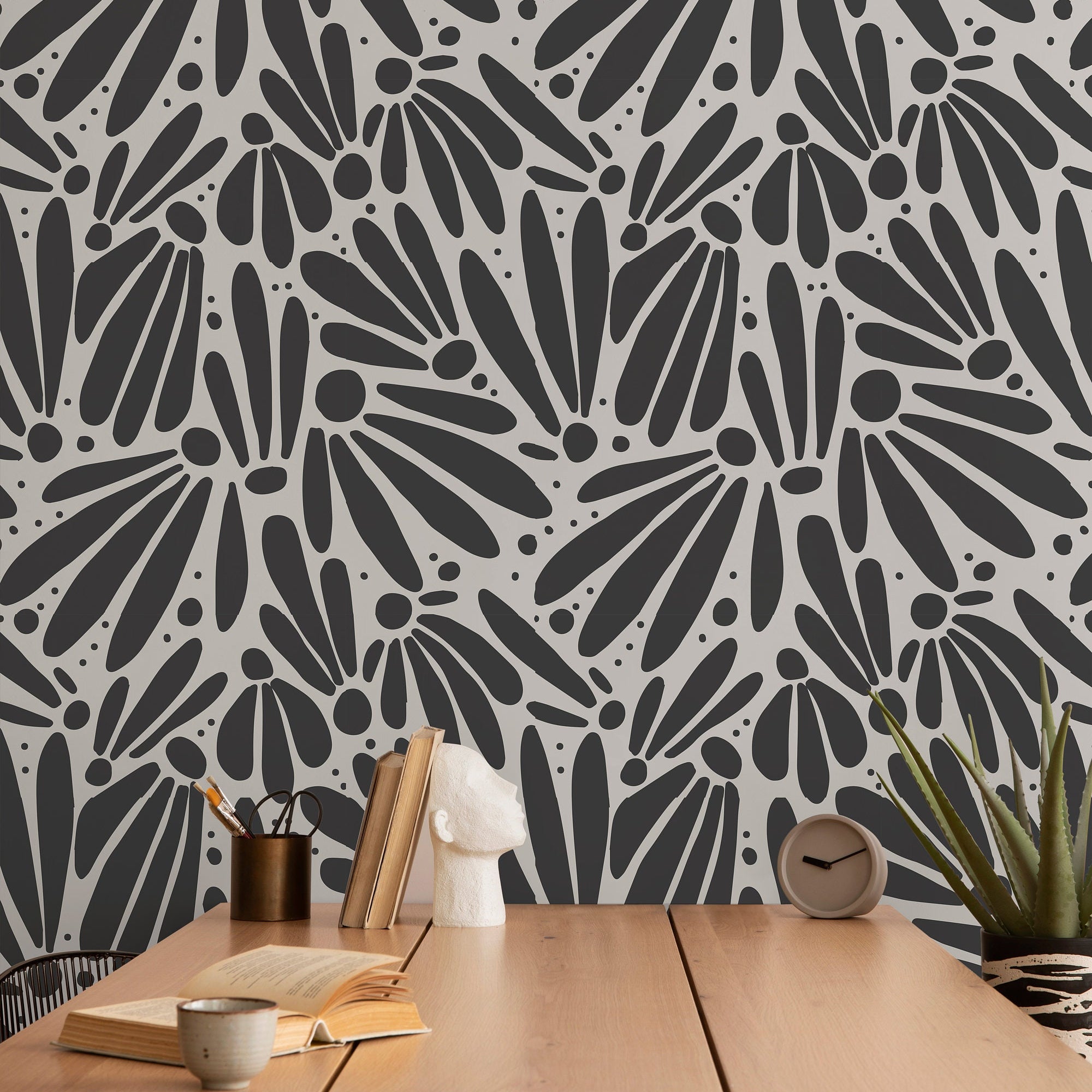 Wallpaper Peel and Stick Wallpaper Modern Abstract Charcoal Floral Daisy Removable Wallpaper Wall Decor Home Decor Wall Art Room Decor 1068a - James And Colors