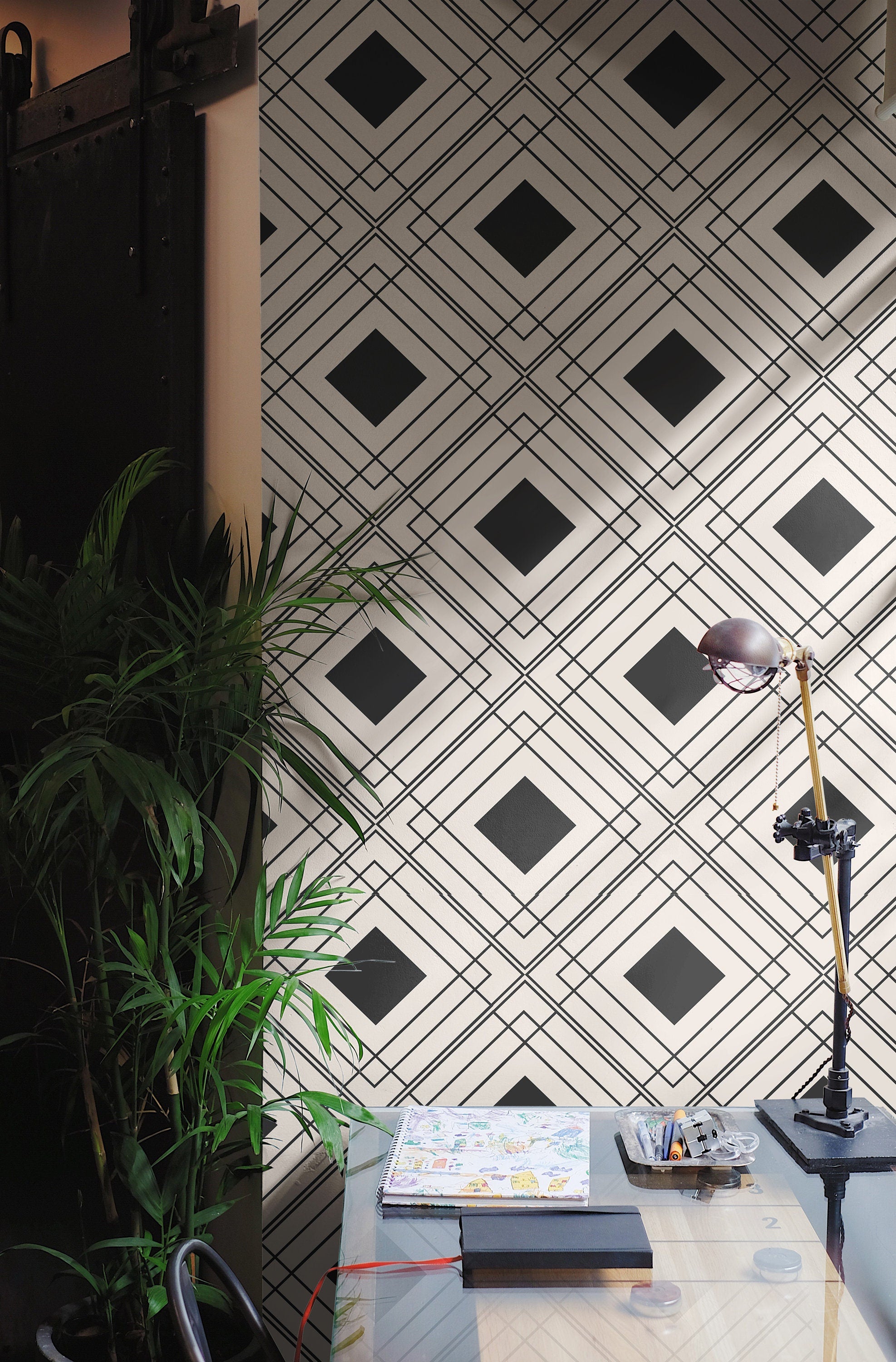 Wallpaper Peel and Stick Wallpaper Geometric Modern Black and Cream Removable Wallpaper Wall Decor Home Decor Wall Art Room Decor 1121a - James And Colors